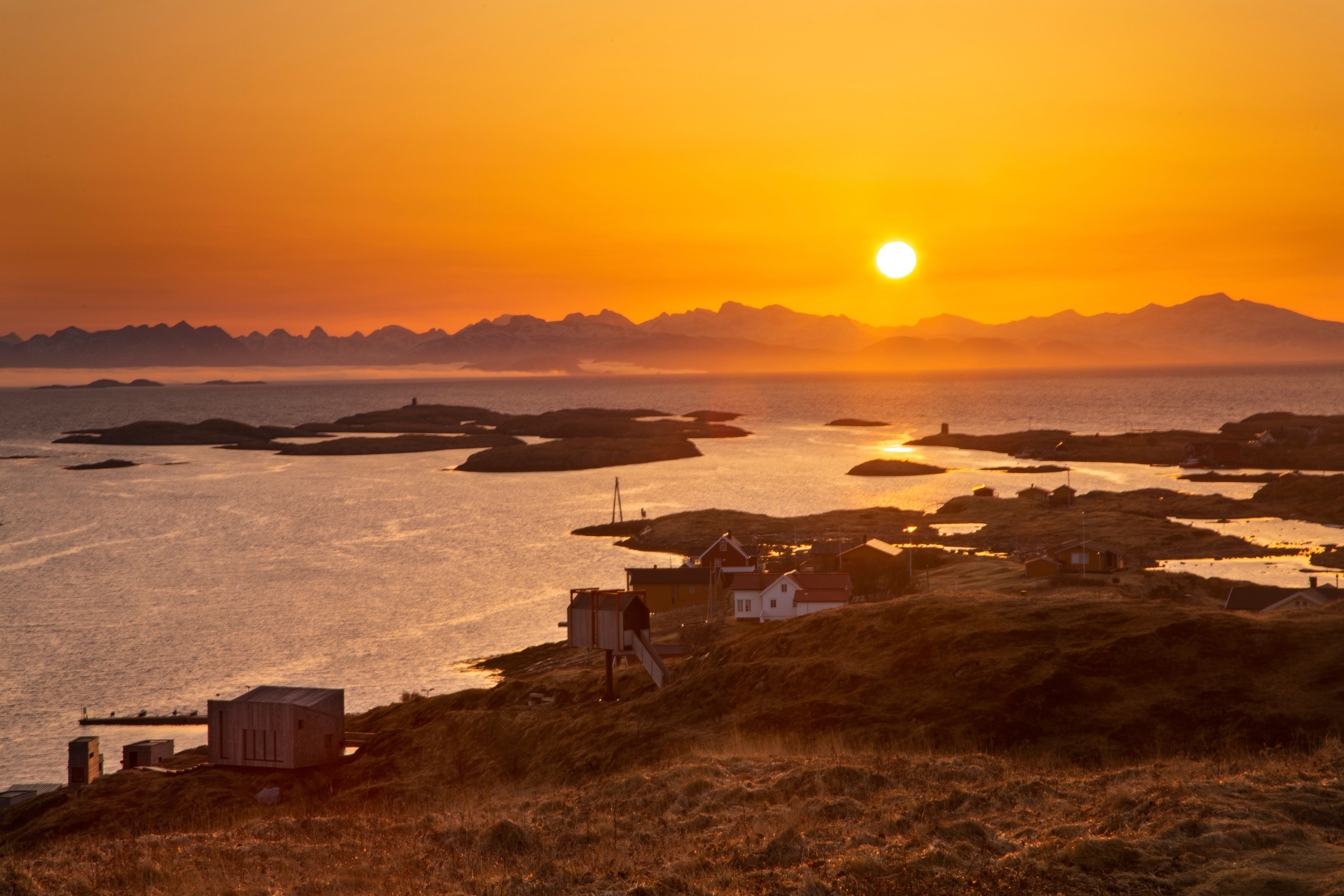 The island of Fleinvær in the midnight sun.