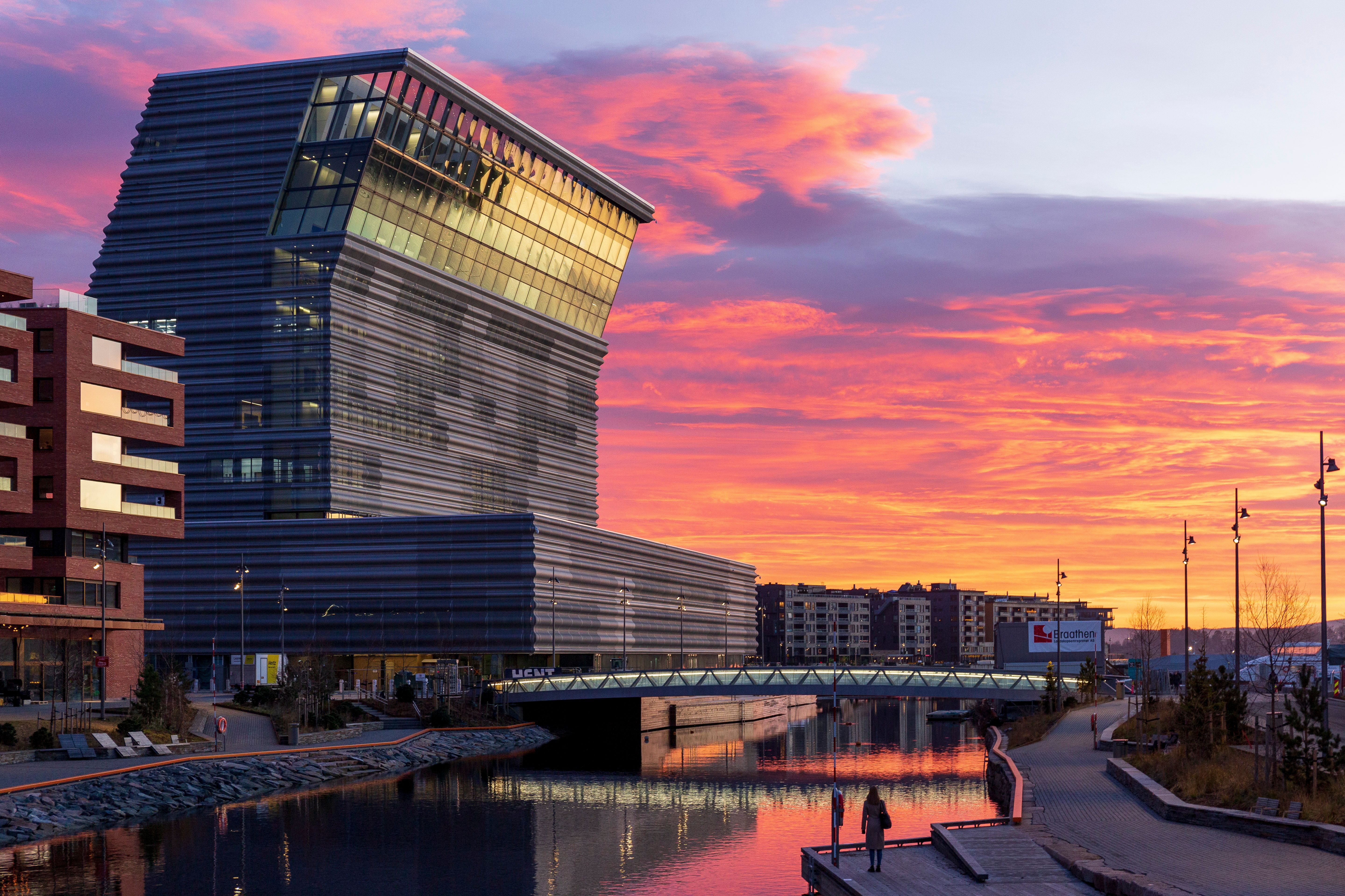The Munch Museum in Oslo, Norway, during sunset