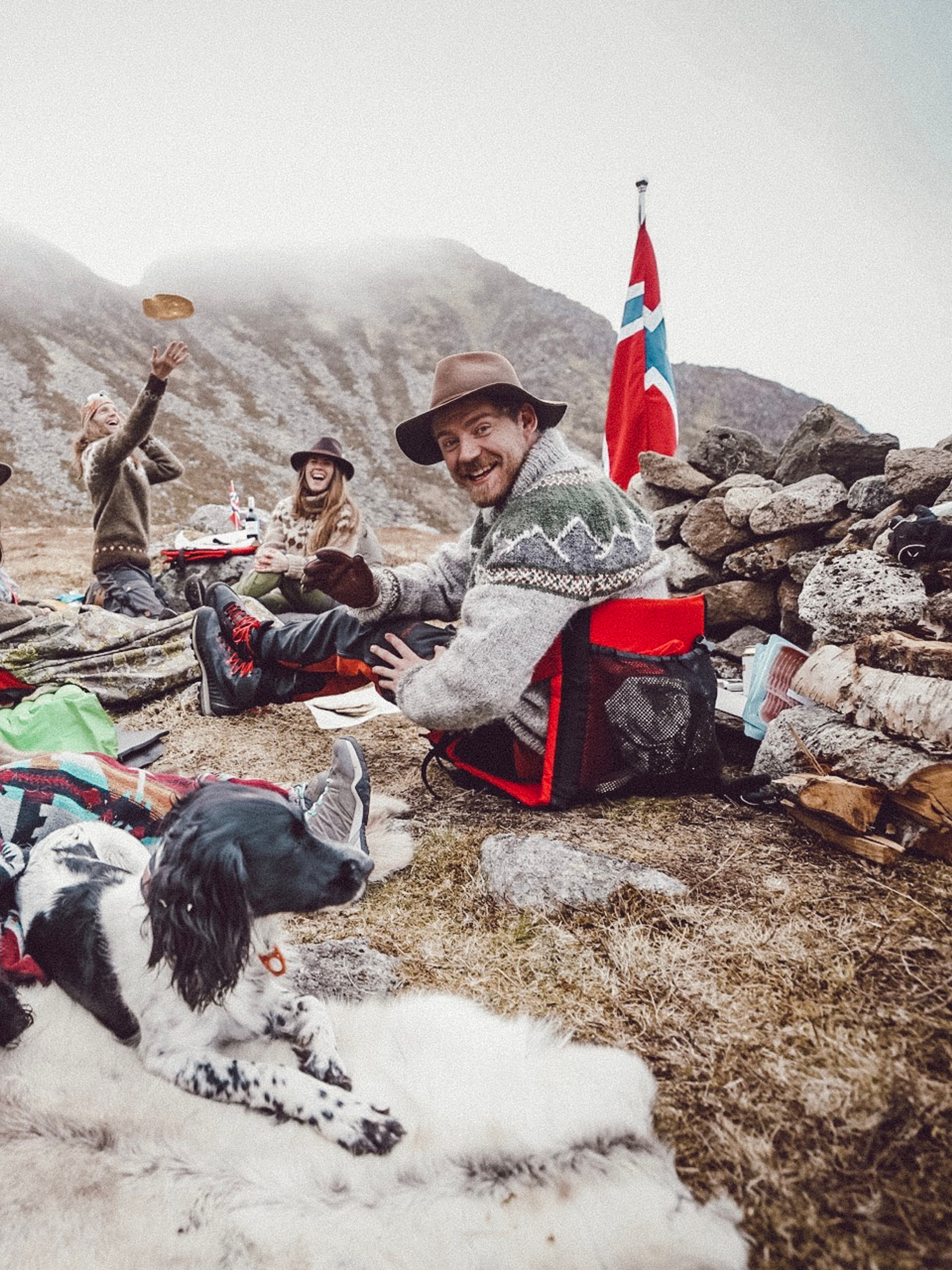 Friends celebrating in knitted sweaters