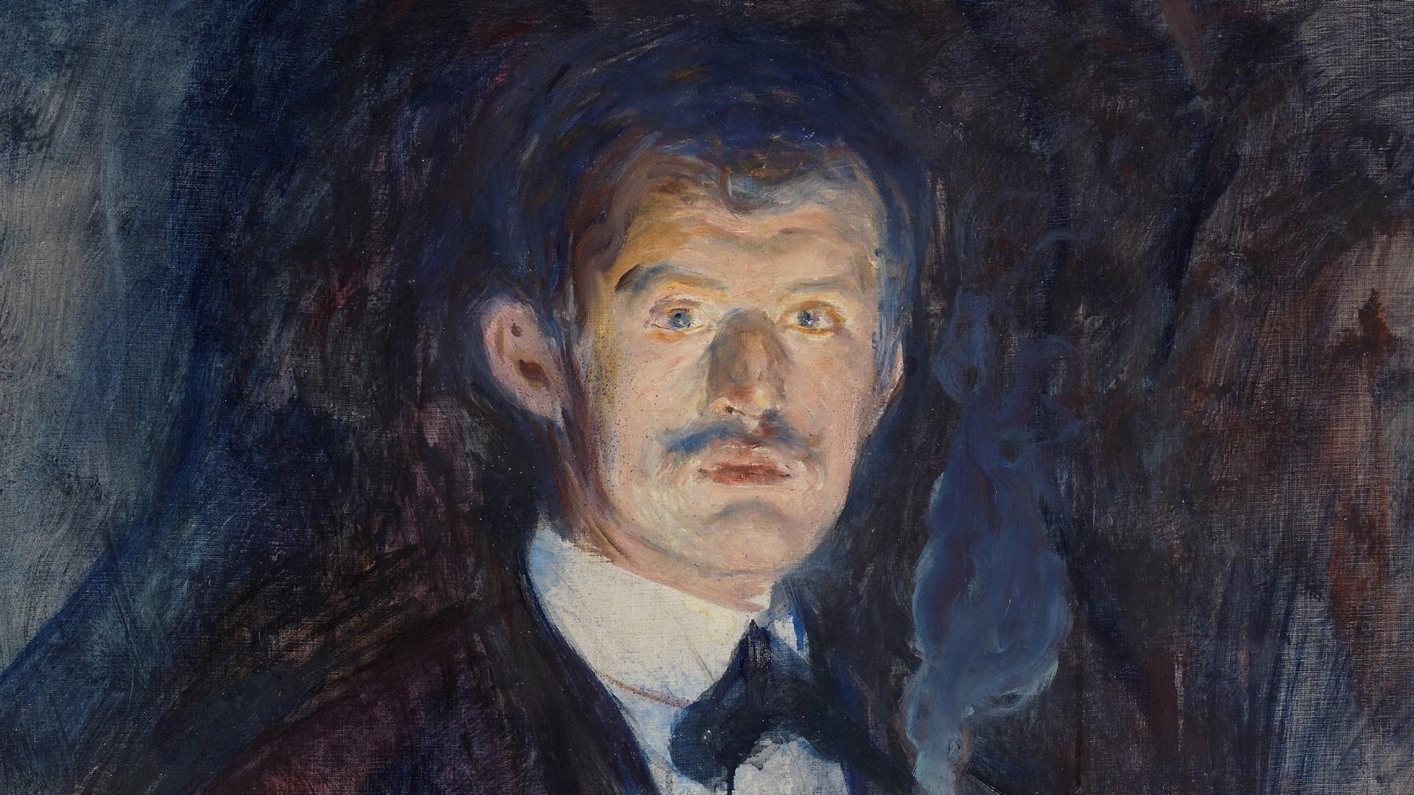 Self-Portrait with Cigarette of Edvard Munch holding a cigarette