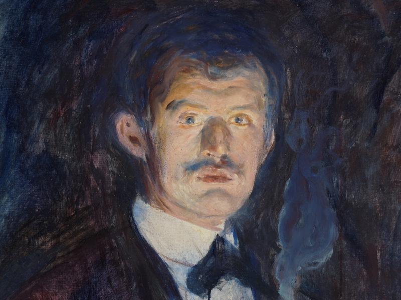 Selvportrett av Edvard Munch som holder en sigarett