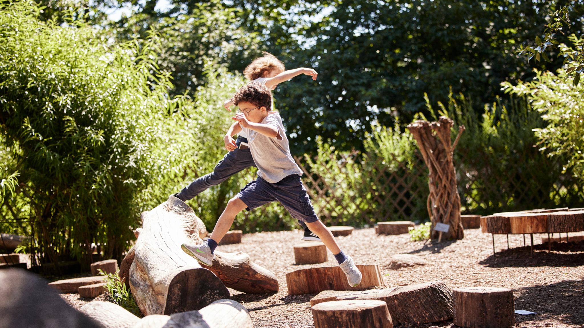 Boys exploring the Botanical garden.