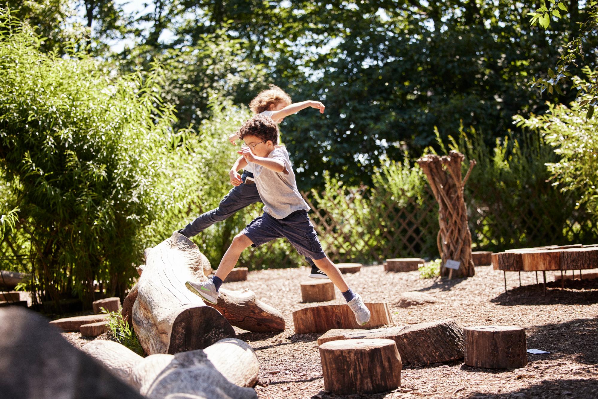 Boys exploring the Botanical garden.
