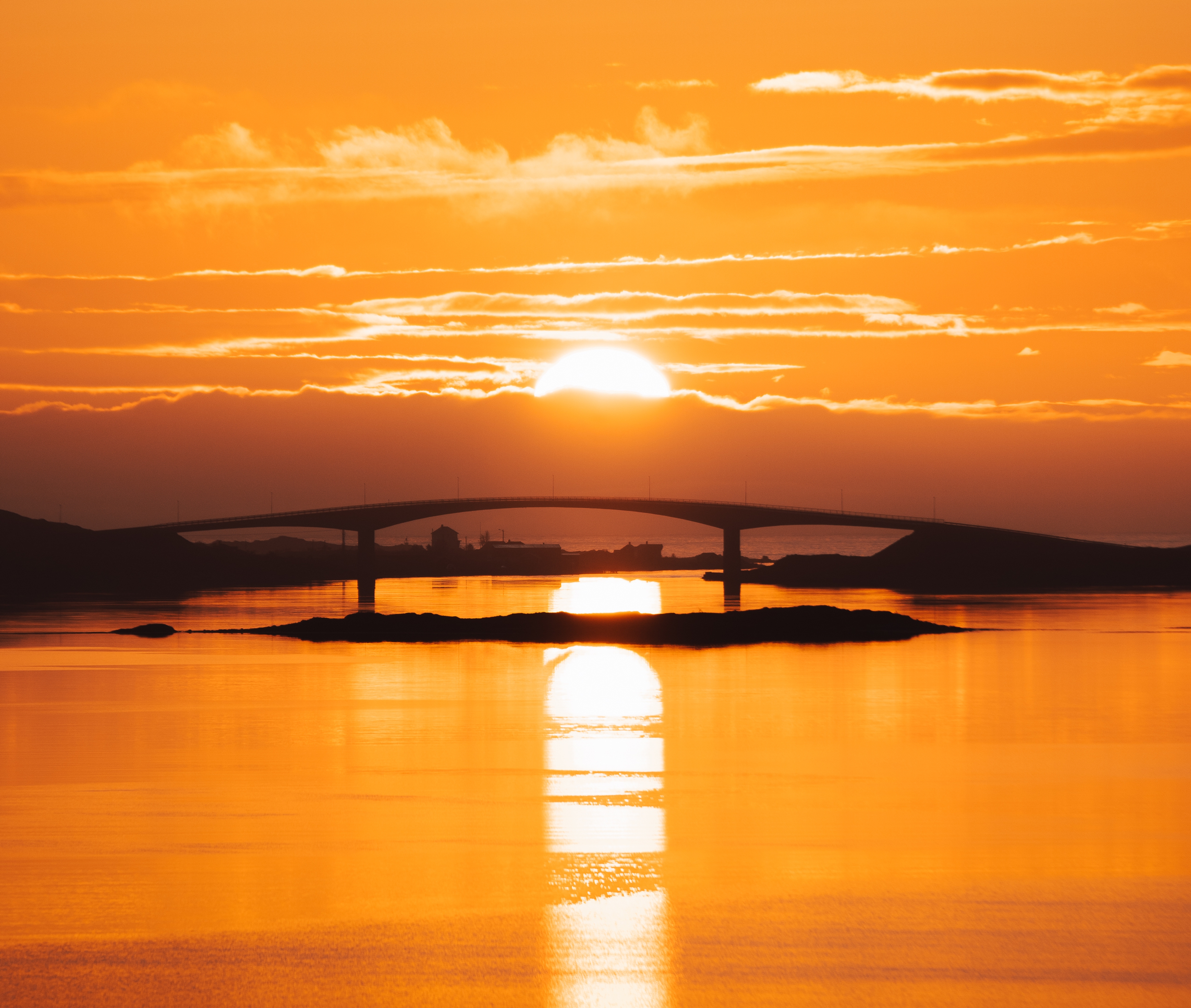 A bridge in Lofoten starring the midnight sun
