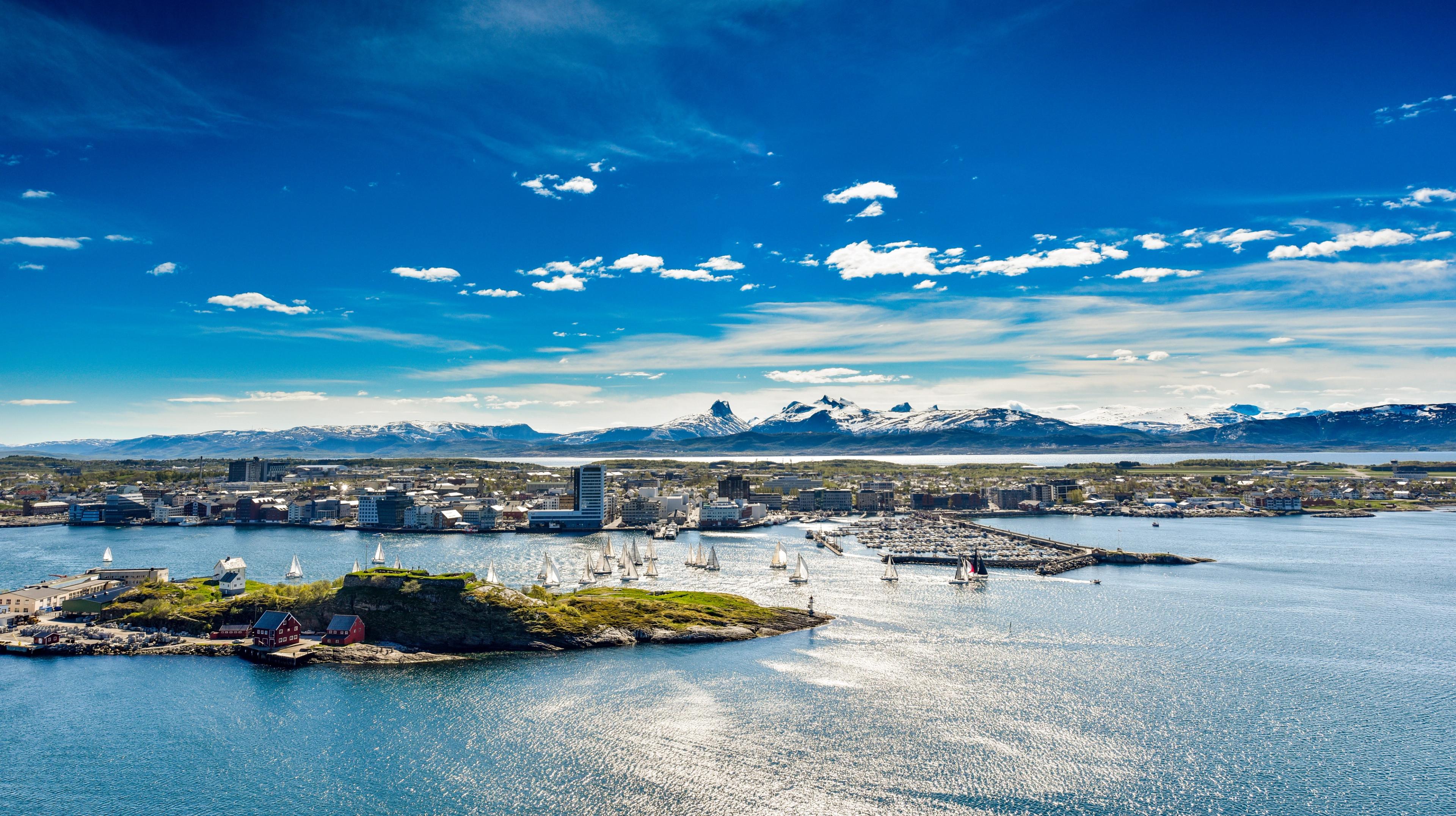 Aerial photo of Bodø in Northern Norway on a sunny day