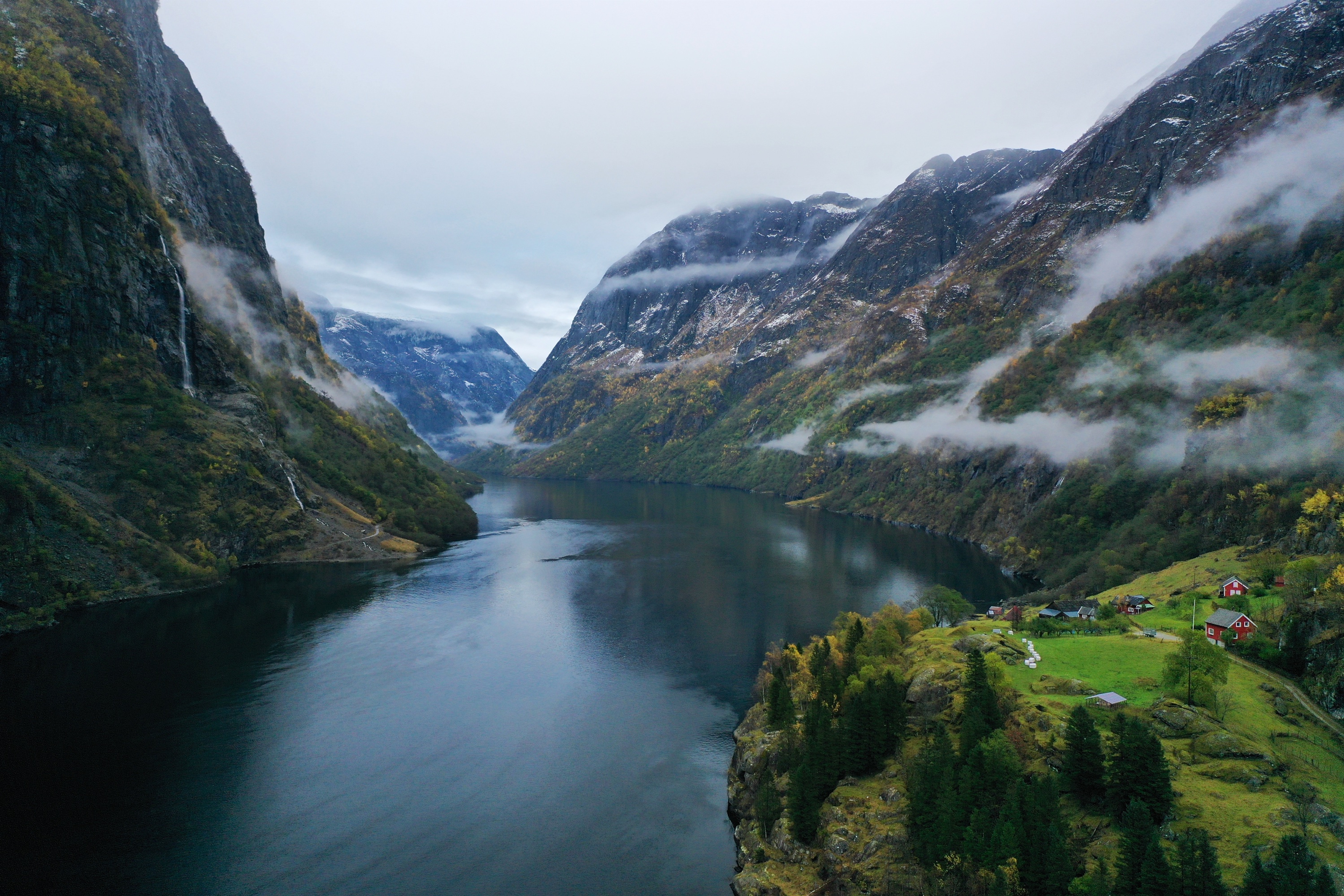 The Nærøyfjord in Gudvangen, Norway.