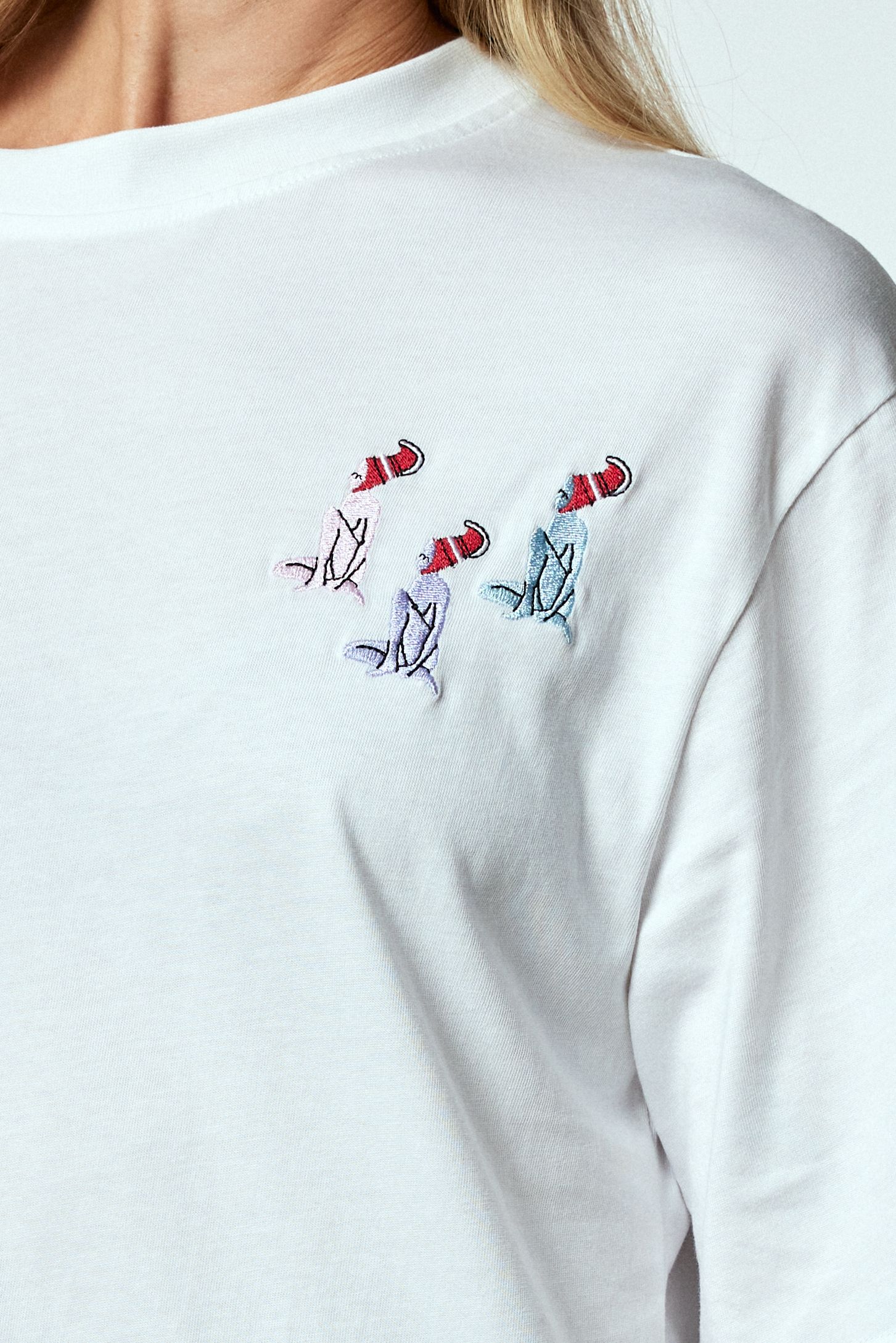 T-shirt from Gobmi with Sami women embroidered on it