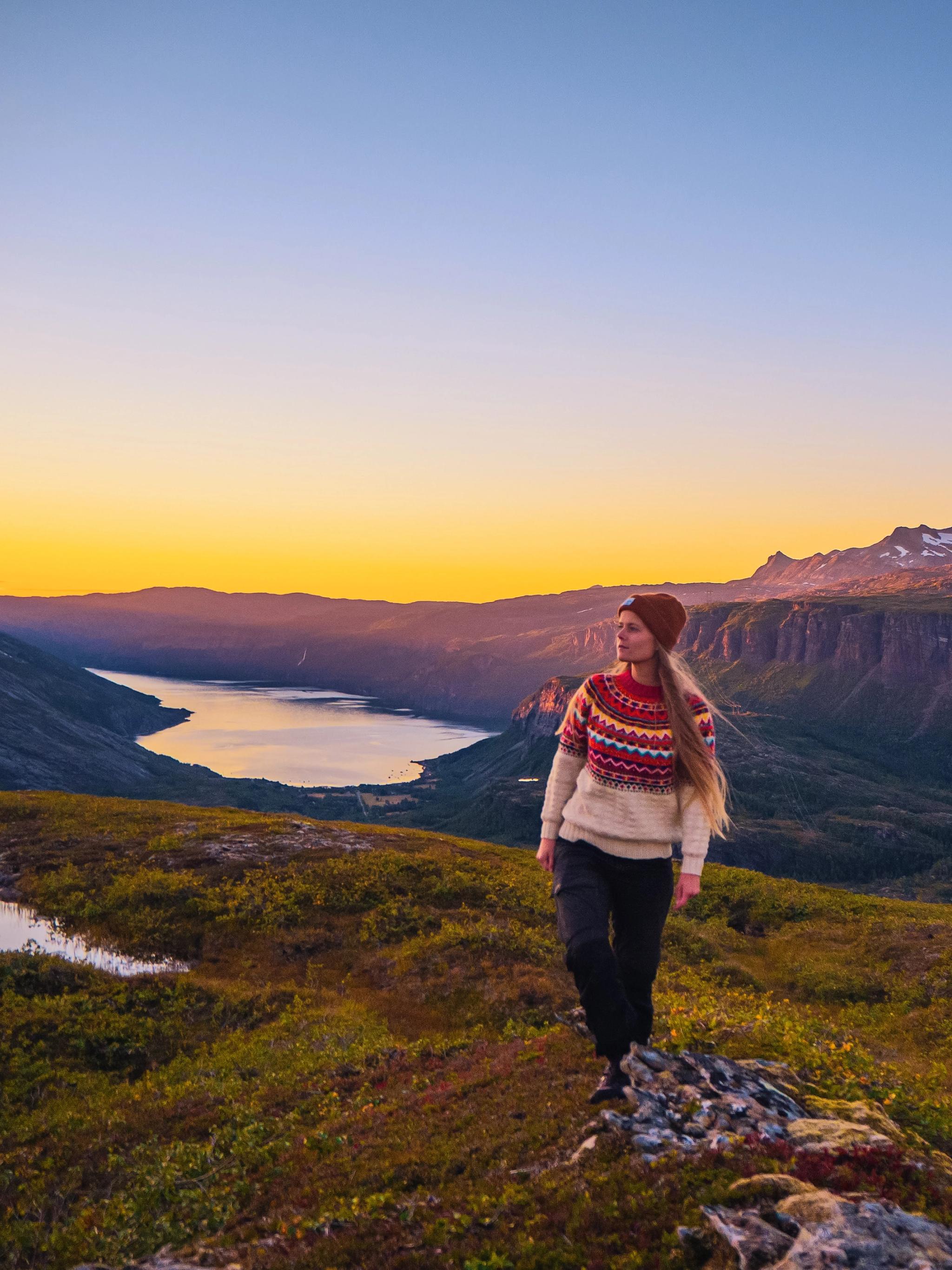 Girl hiking in the Melfjellet mountain in Helgeland