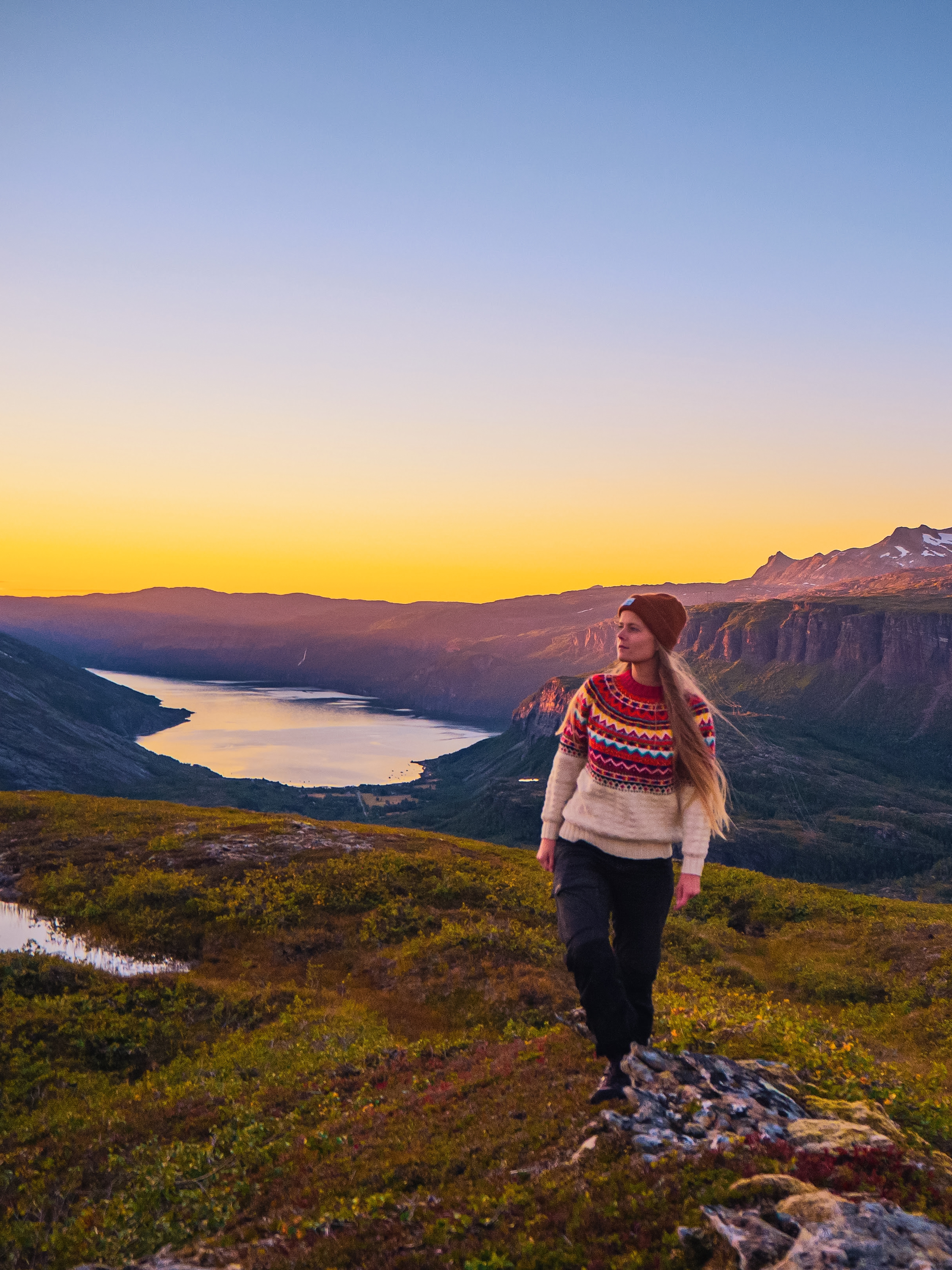 Girl hiking in the Melfjellet mountain in Helgeland