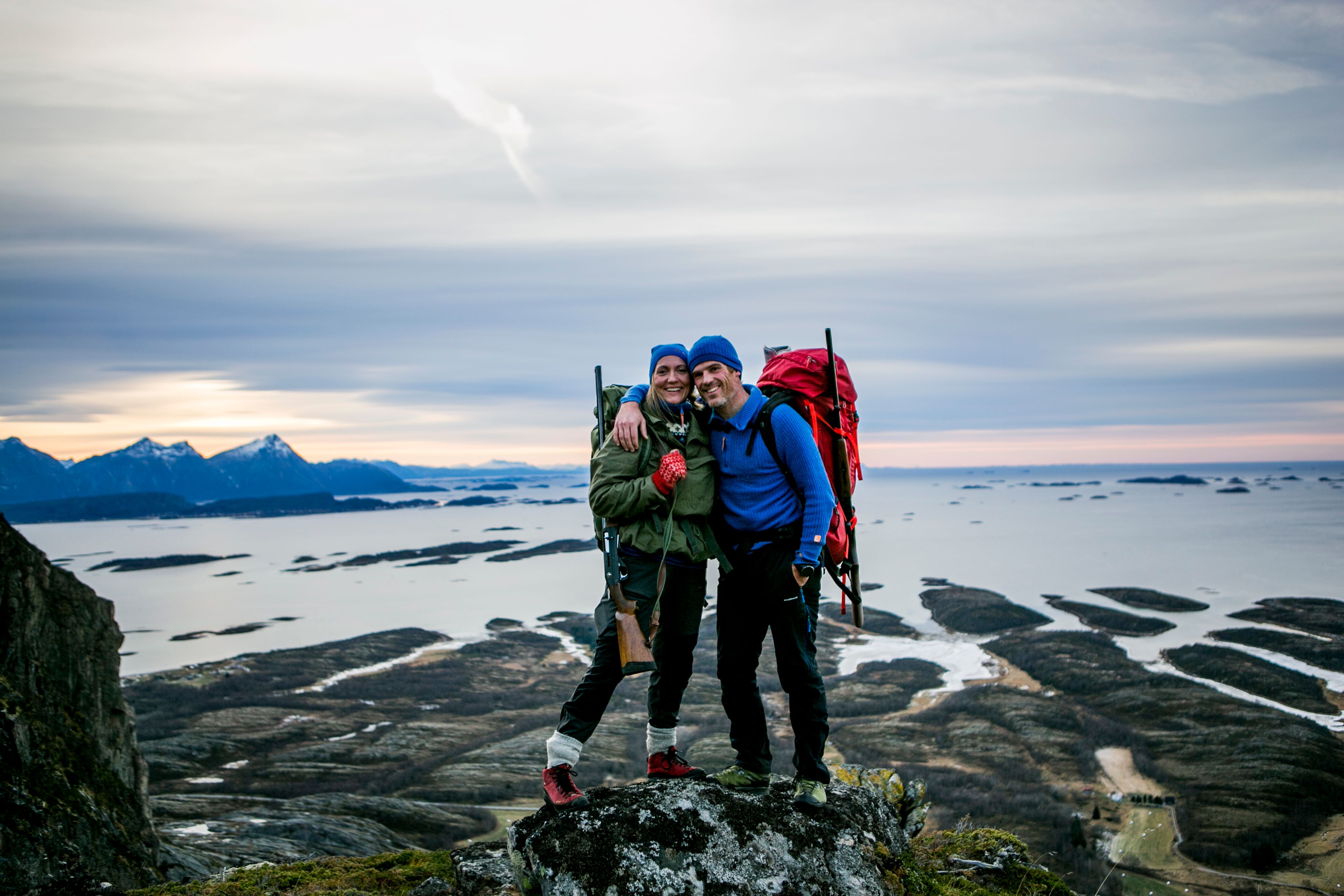A couple hiking in Steigen, Northern Norway