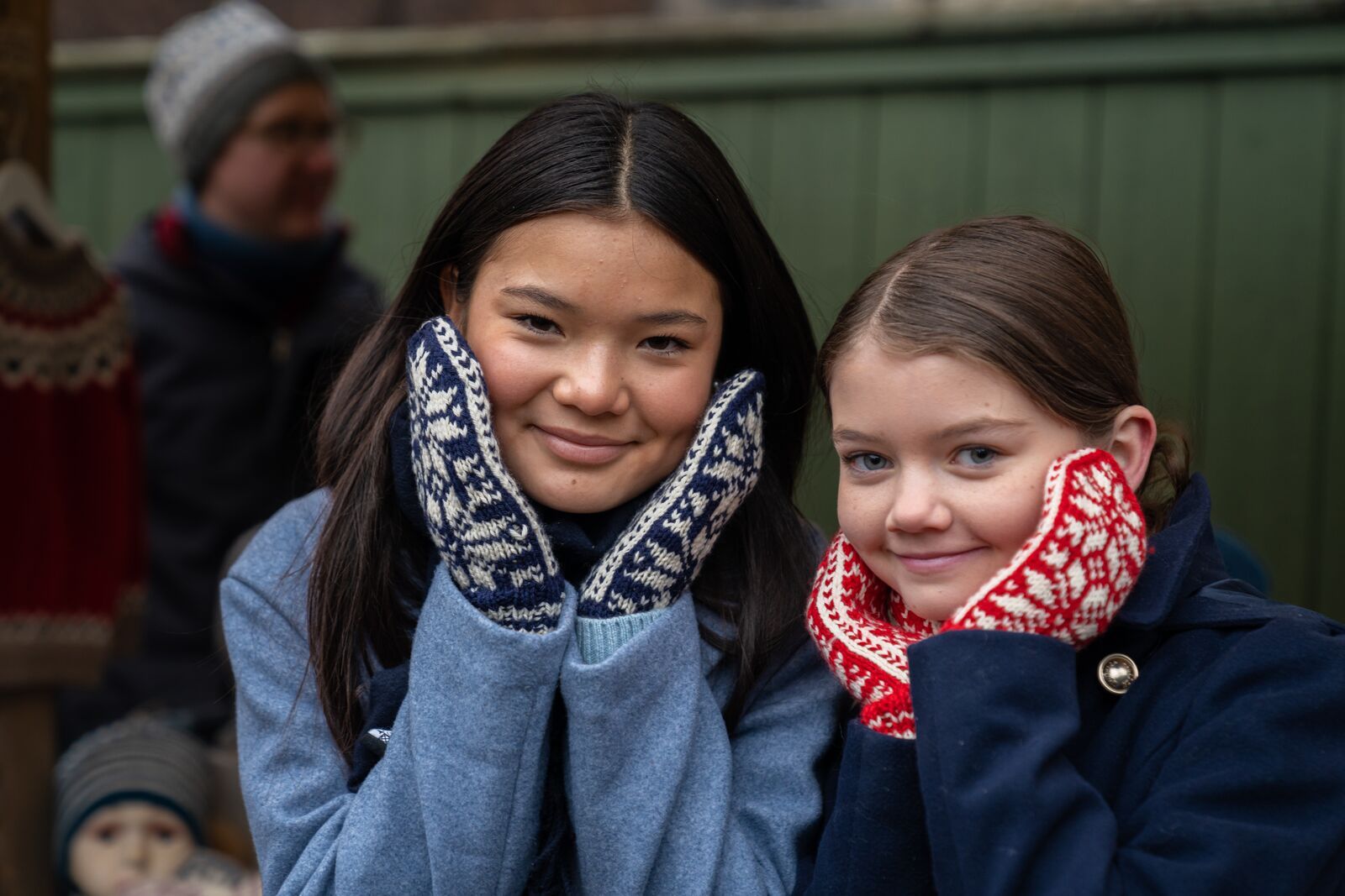 Two young girls with Selbu mittens, Norway.