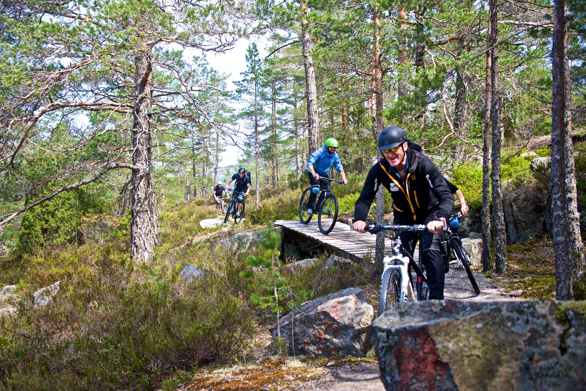 People cycling on trails in Fun Bike Park in Setesdal, Southern Norway