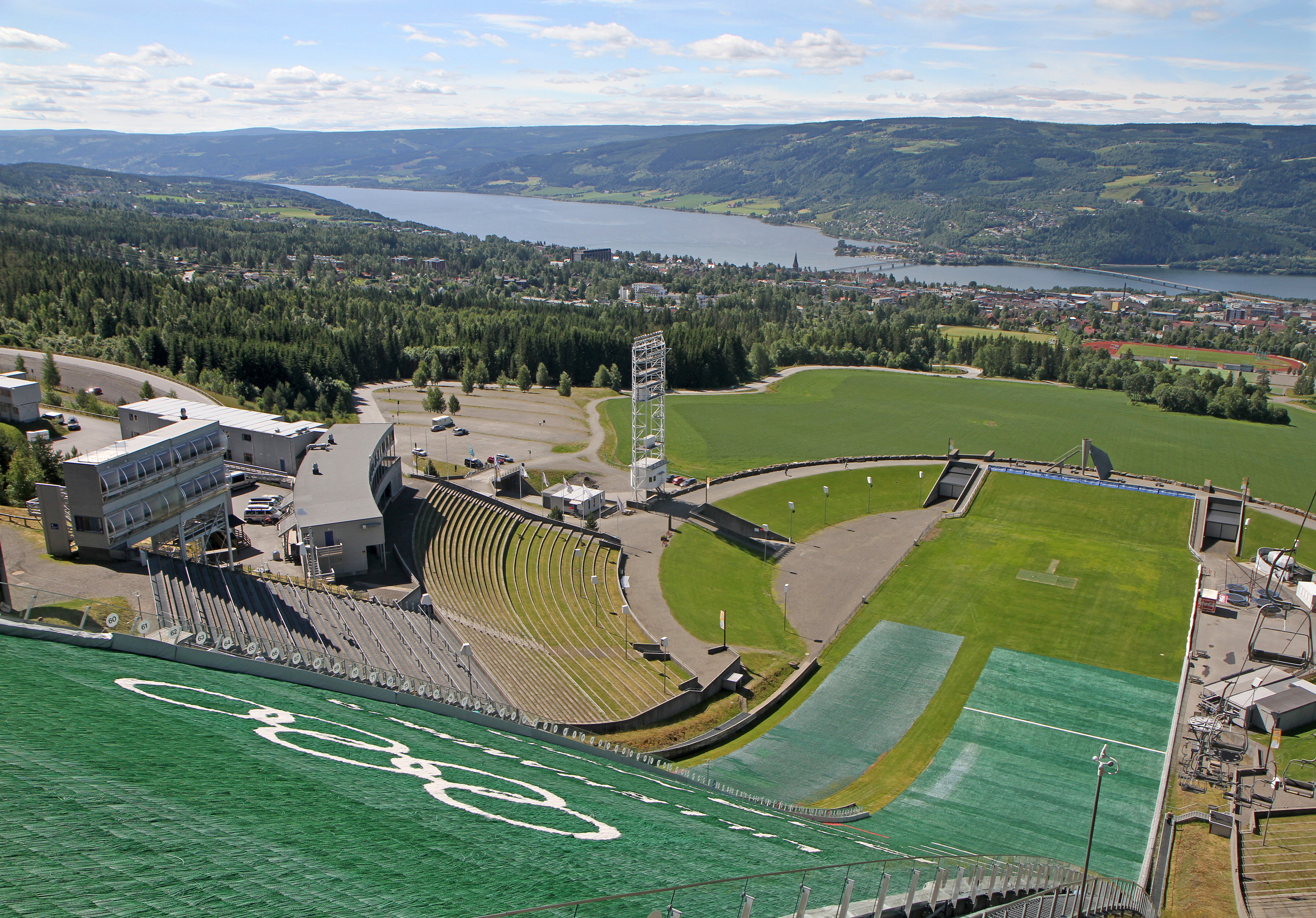The ski jumping arena in Lillehammer, Norway, in summertime