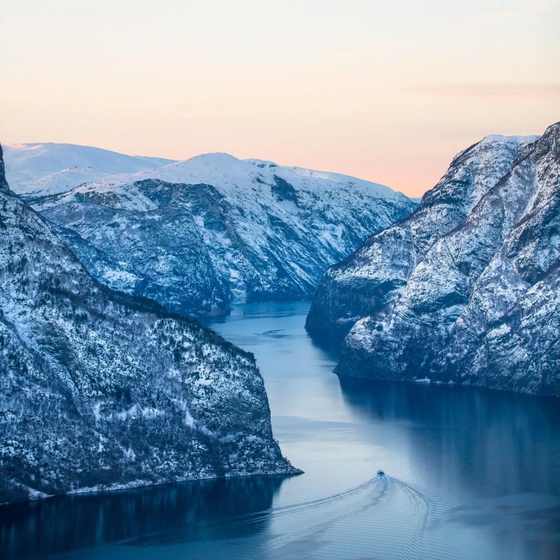 Fjord in winter landscape