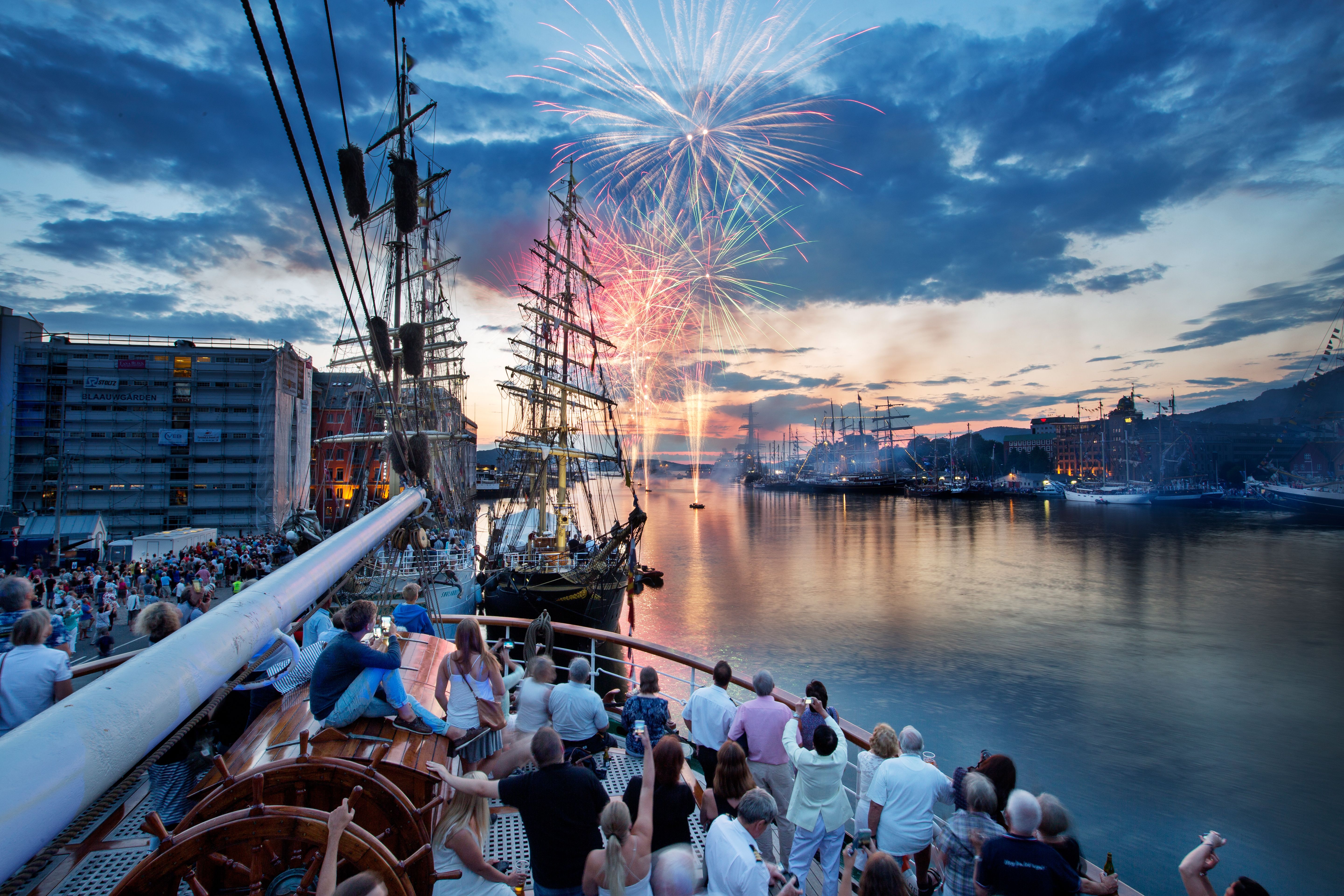 People watching fireworks during the tall ships race in Bergen