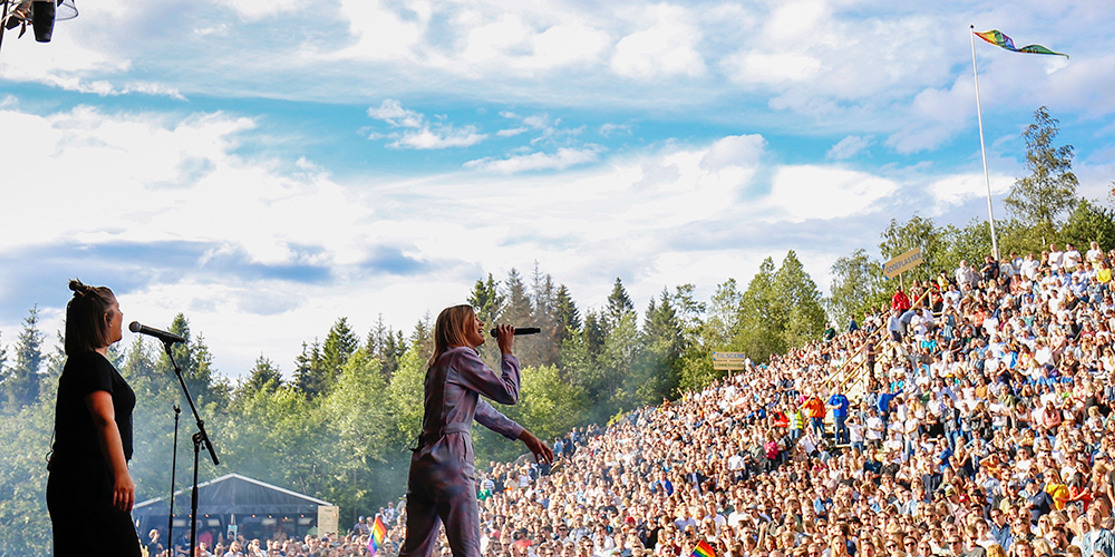 Musican performing in front of a large crowd at OsloOslo music festival at Grefsenkollen in Oslo, Eastern Norway