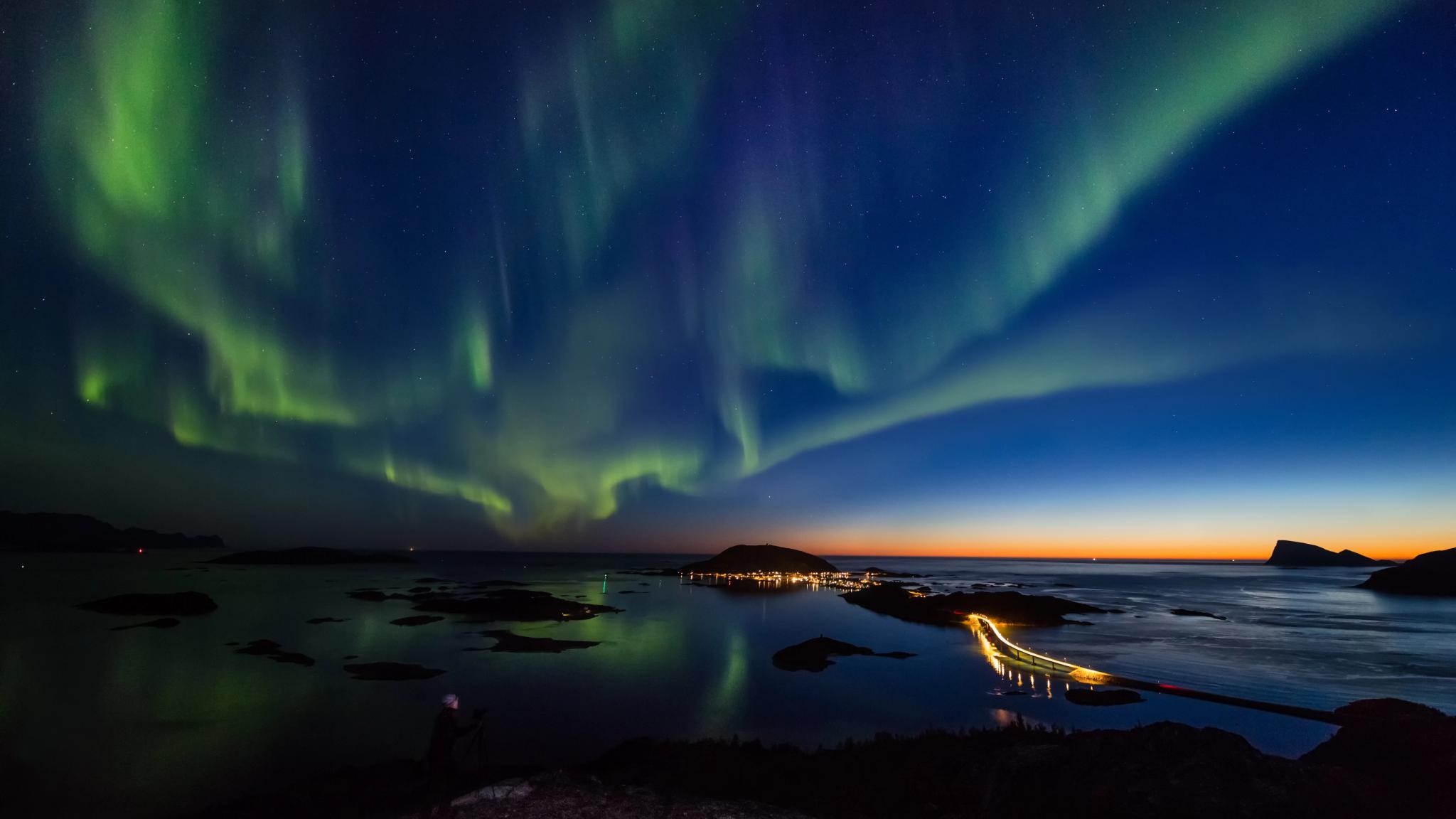Northern lights over islands out in the sea