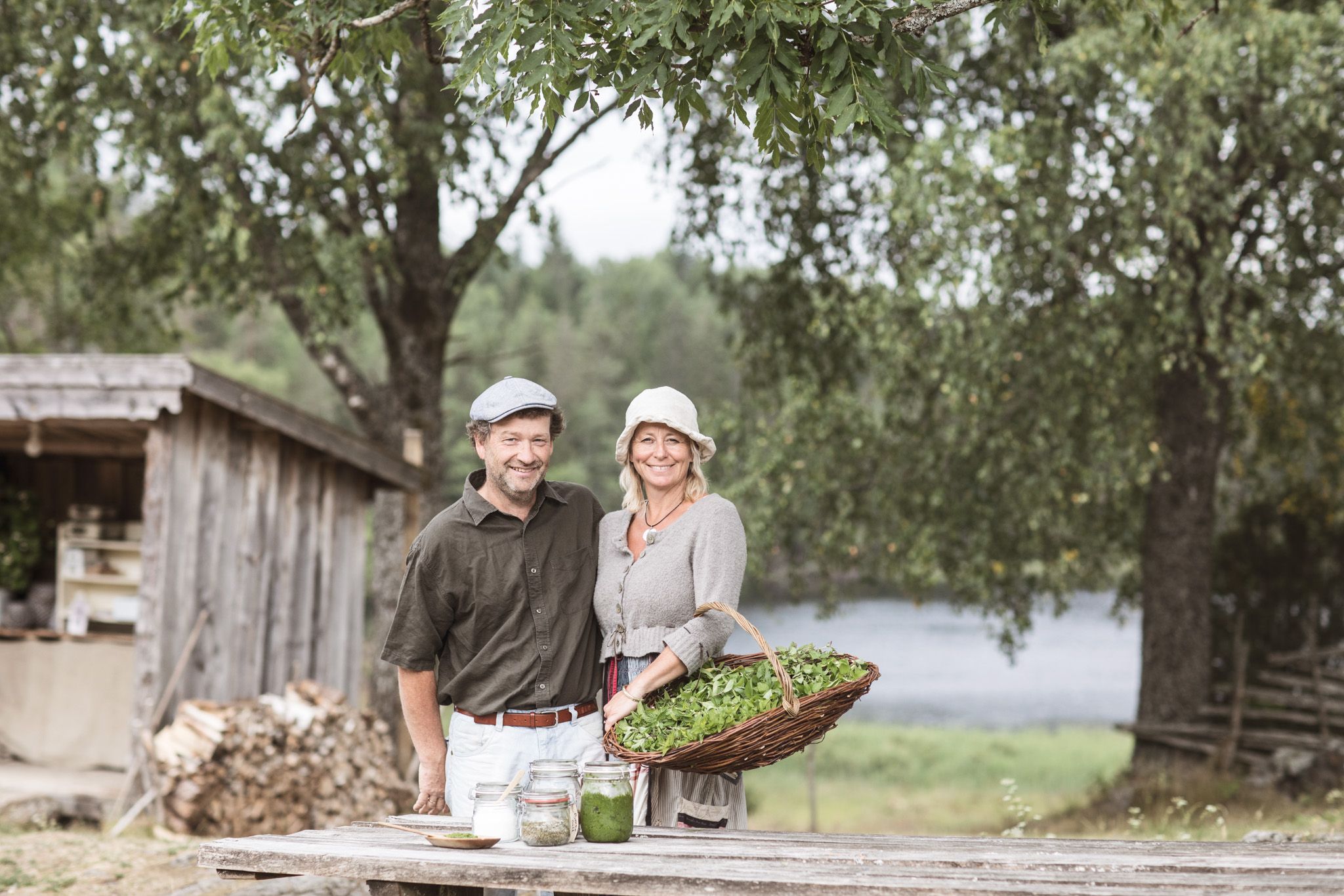 Two farmers by the Halden Canal in Eastern Norway.