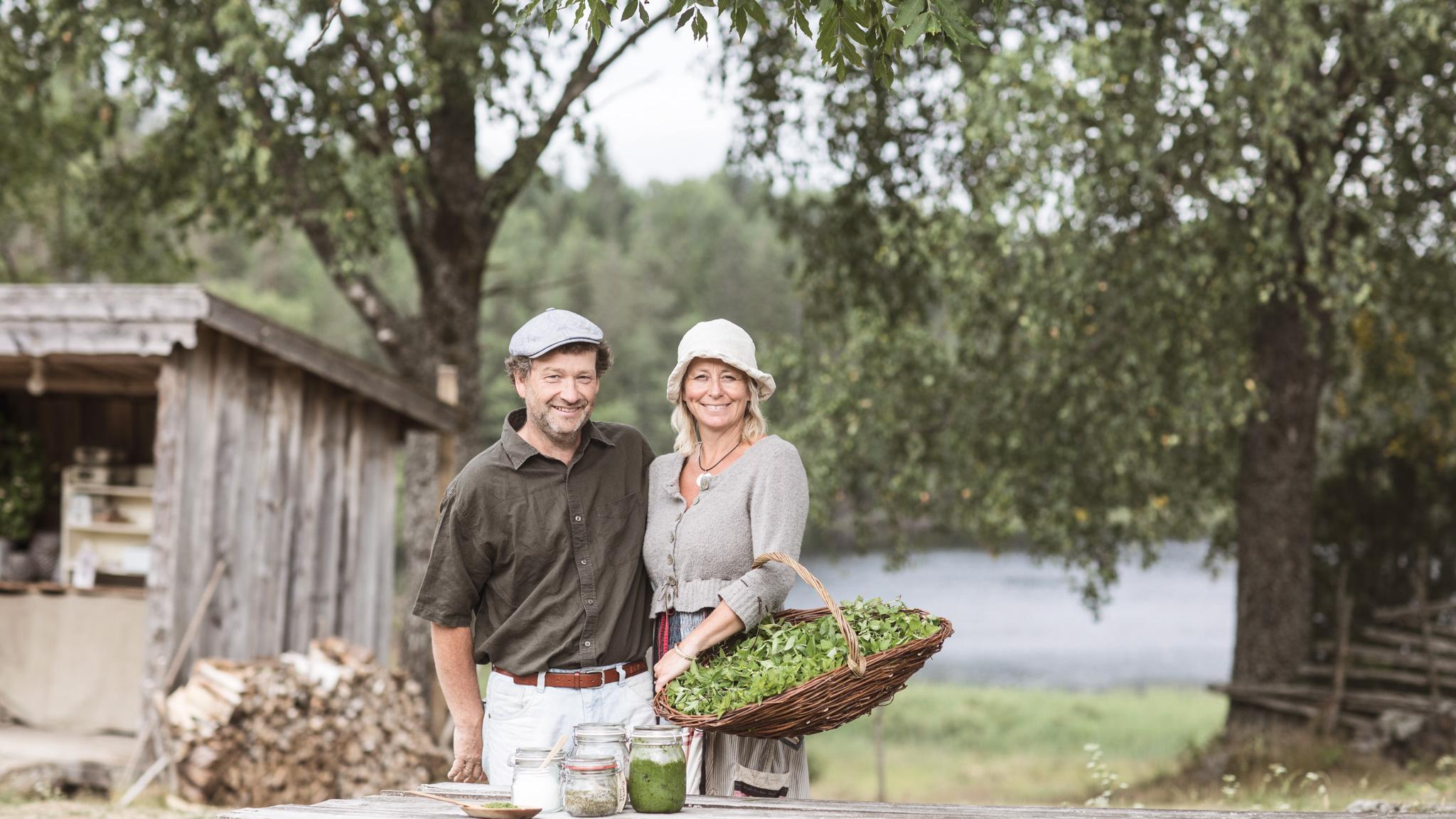 Two farmers by the Halden Canal in Eastern Norway.