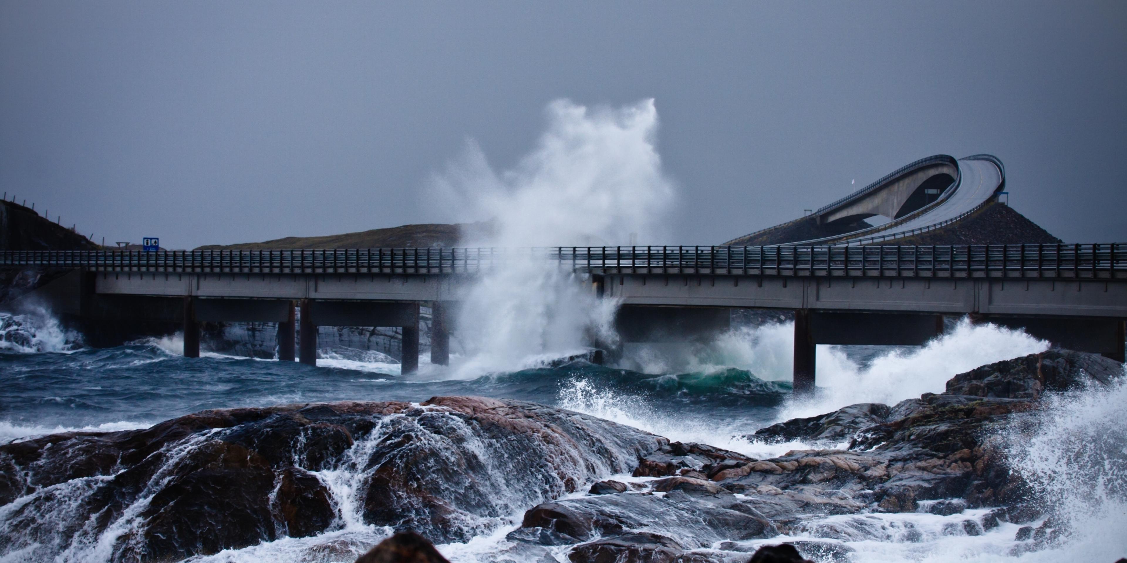 Storm at The Atlantic Road in Northwest, Fjord Norway