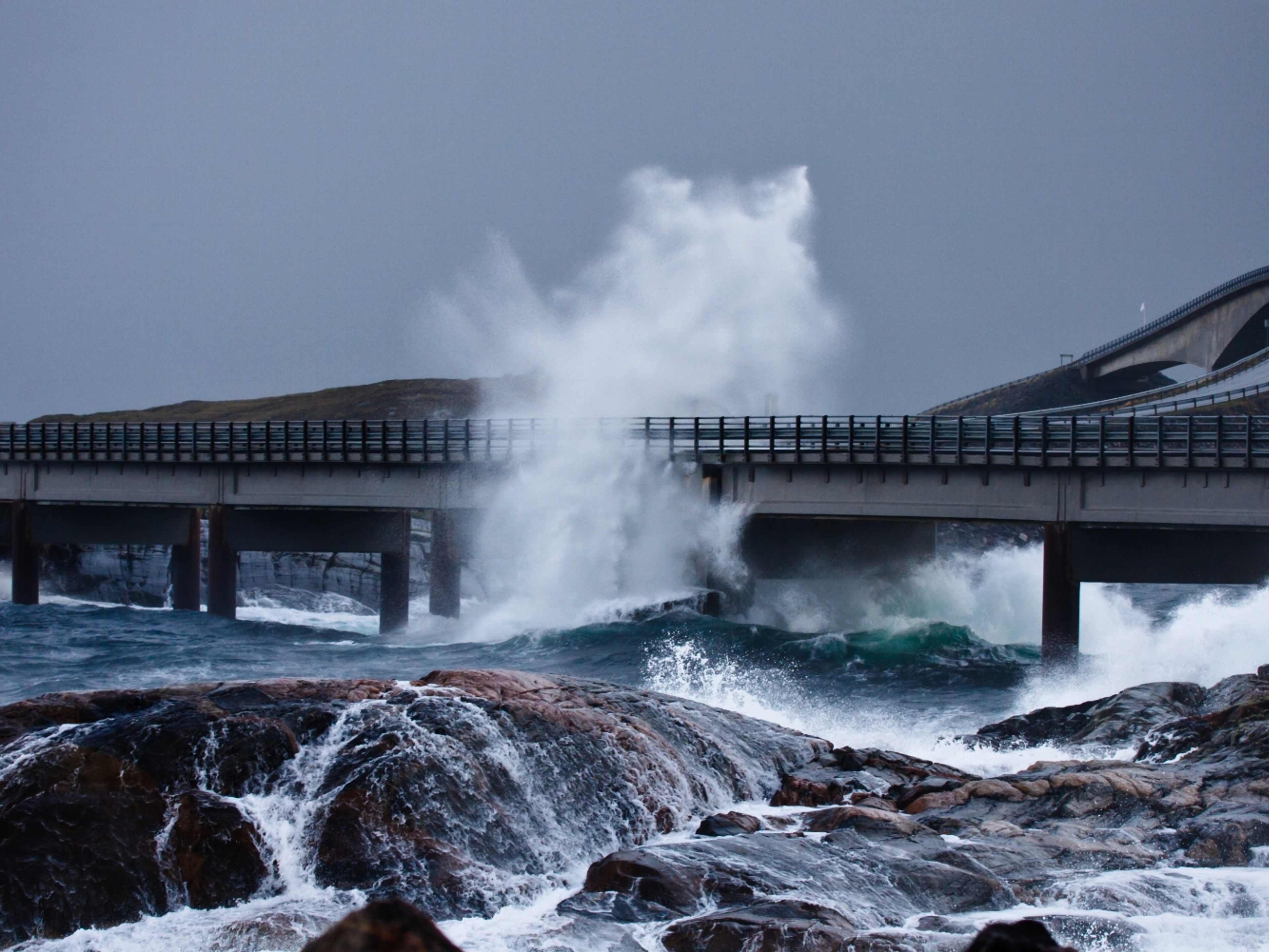 Storm at The Atlantic Road in Northwest, Fjord Norway