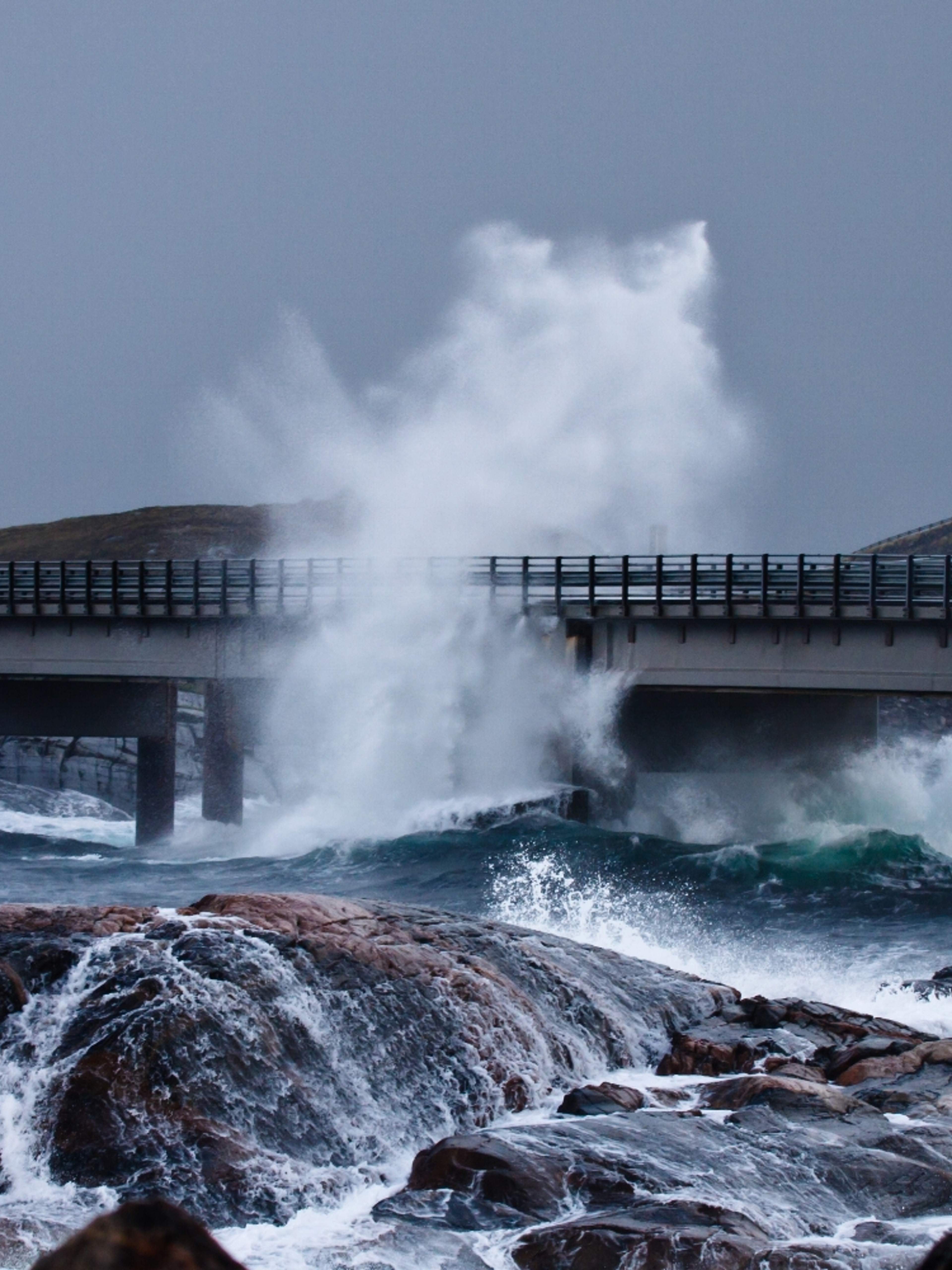 Storm at The Atlantic Road in Northwest, Fjord Norway