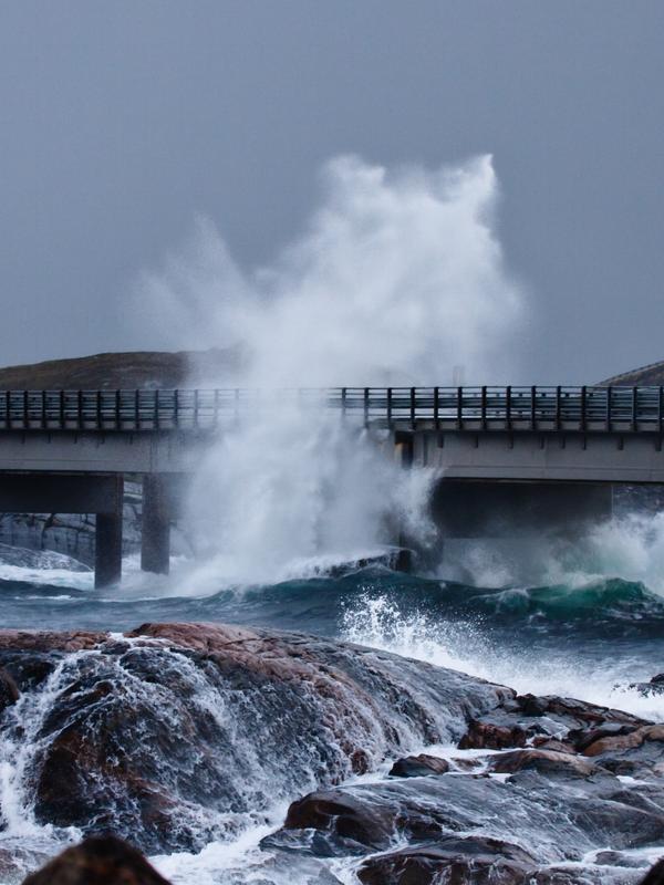 Storm at The Atlantic Road in Northwest, Fjord Norway