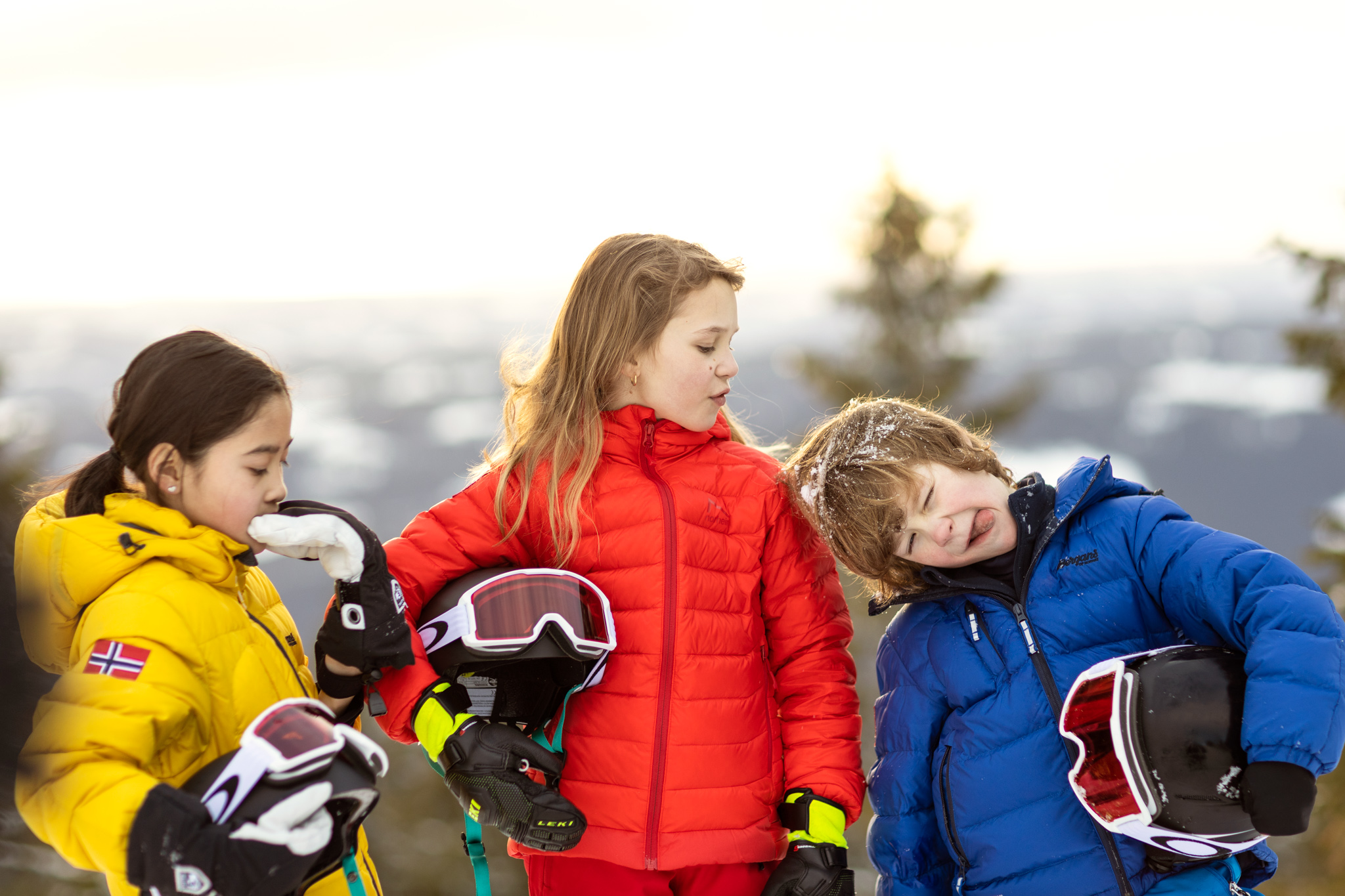 Teens having fun in a alpine skiing resort in Norway