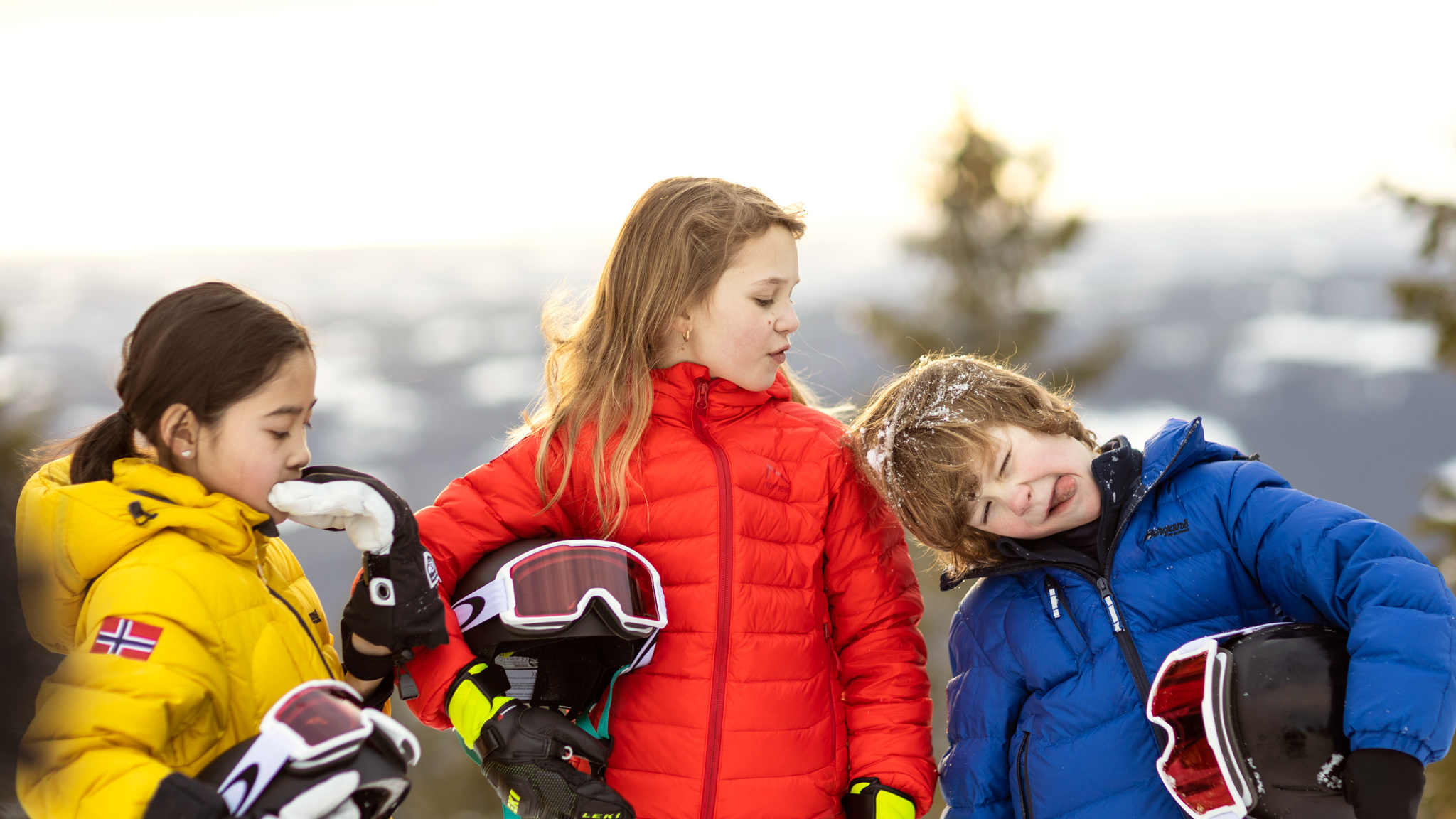 Teens having fun in a alpine skiing resort in Norway