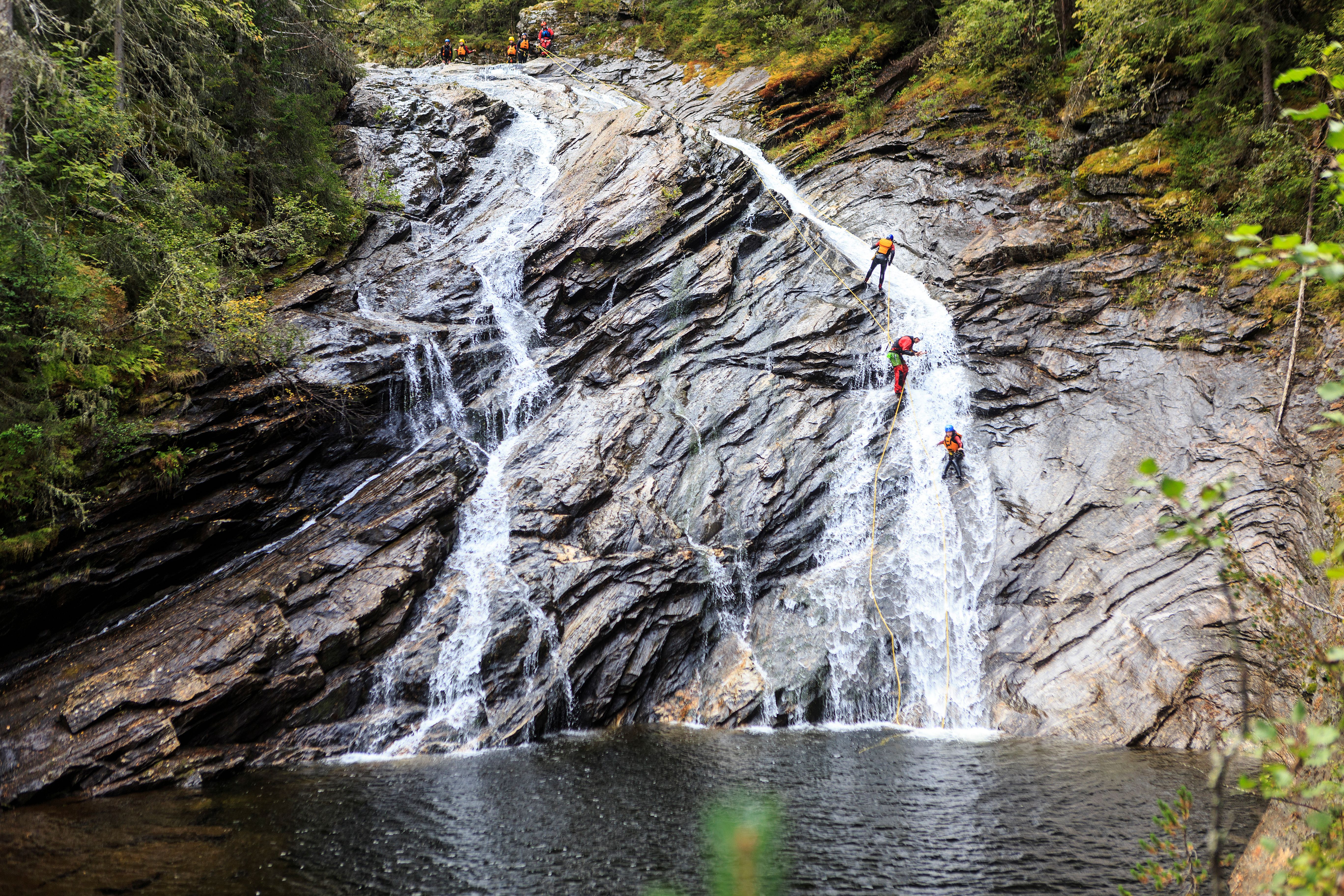 People canyoning in Uvdal in Eastern Norway