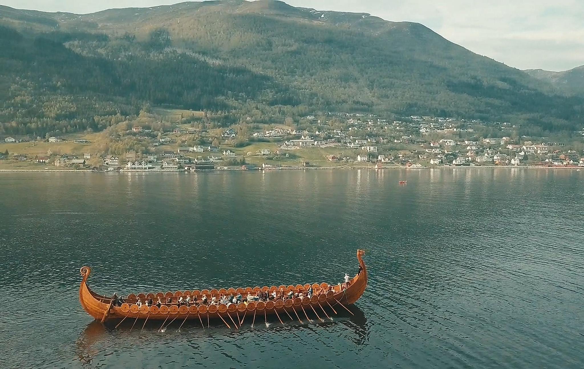 Viking ship Myklebustskipet in Sagastad in Nordfjord, Fjord Norway