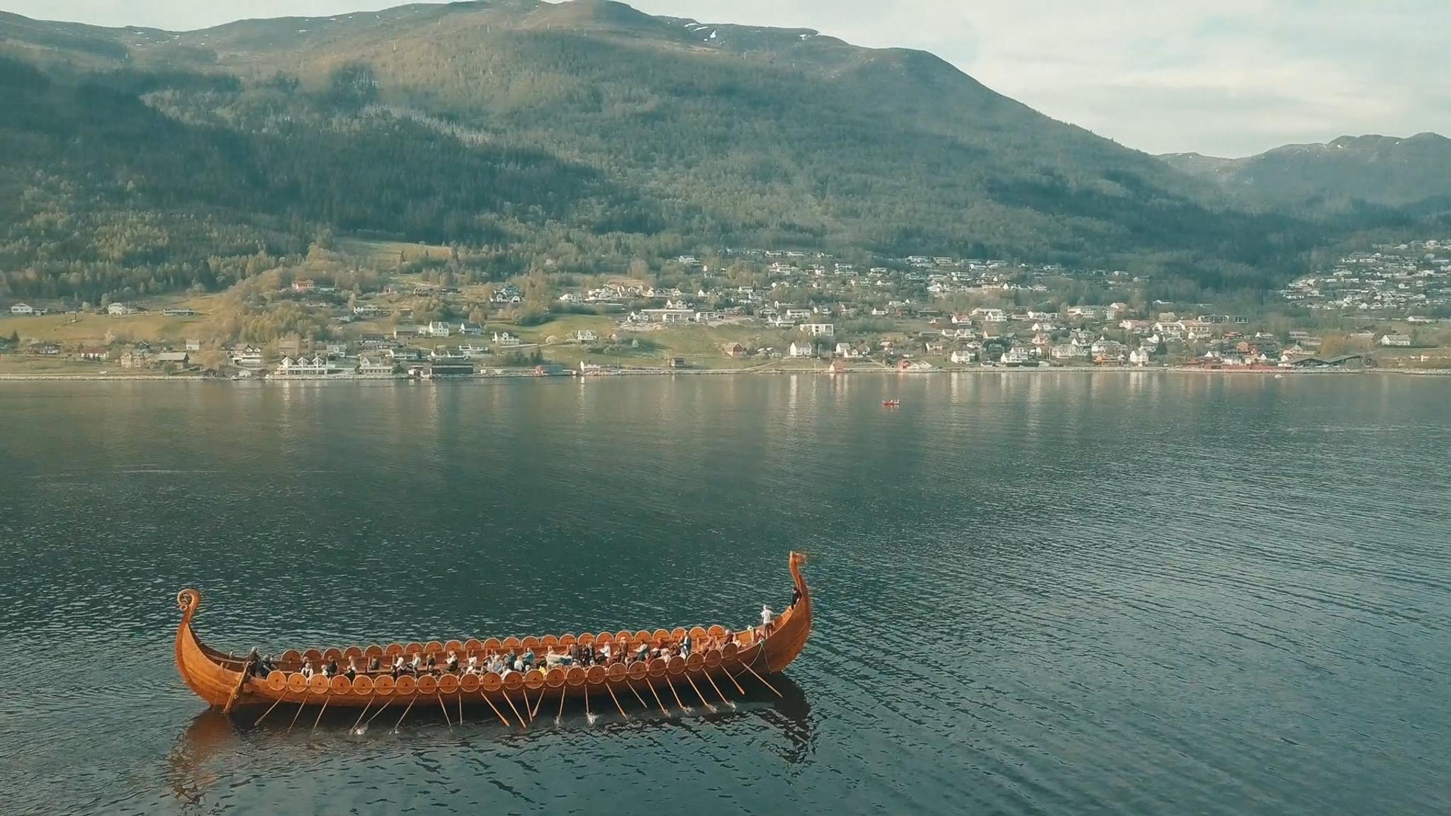 Viking ship Myklebustskipet in Sagastad in Nordfjord, Fjord Norway