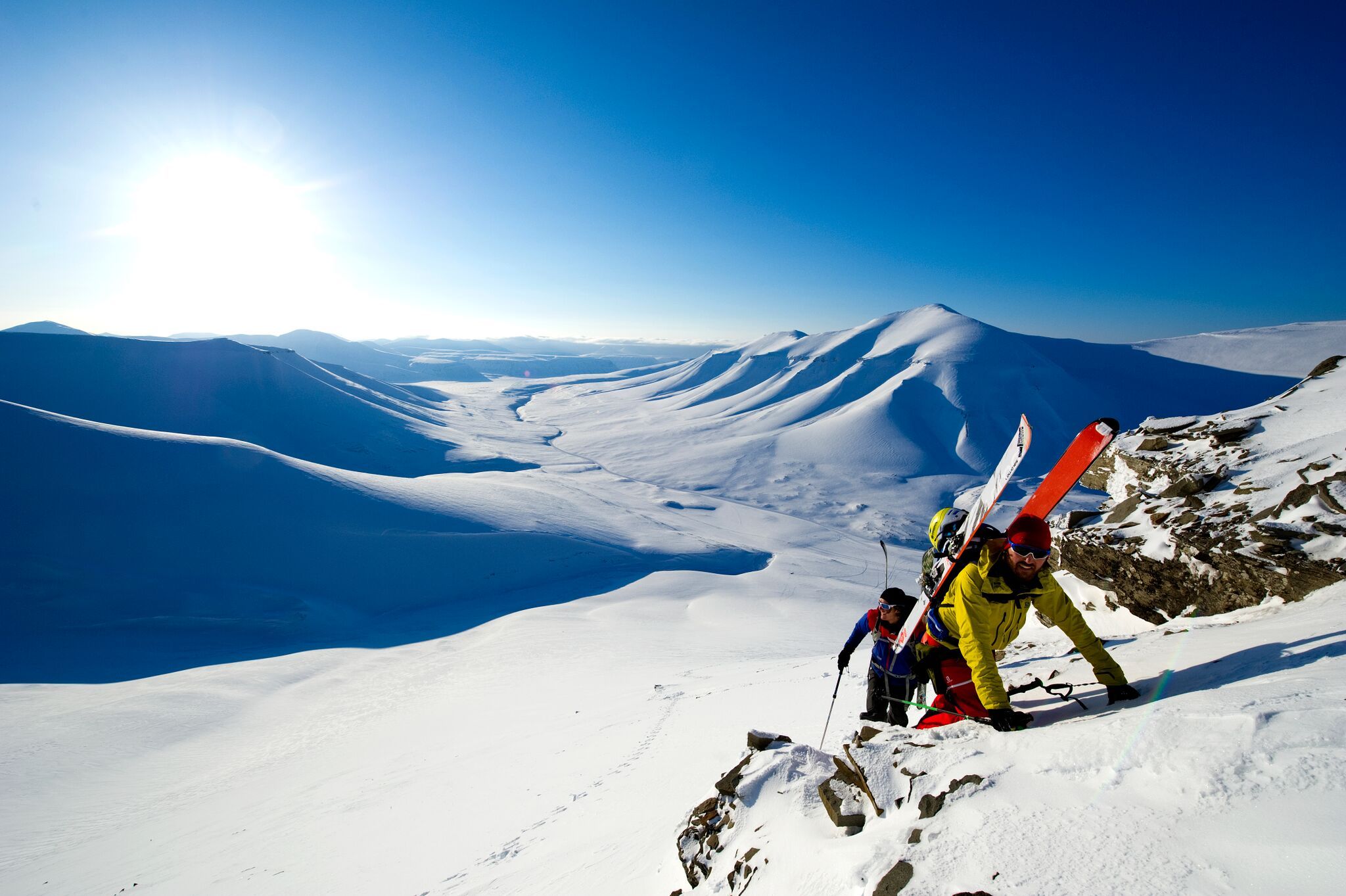 Two people ski touring at Svalbard