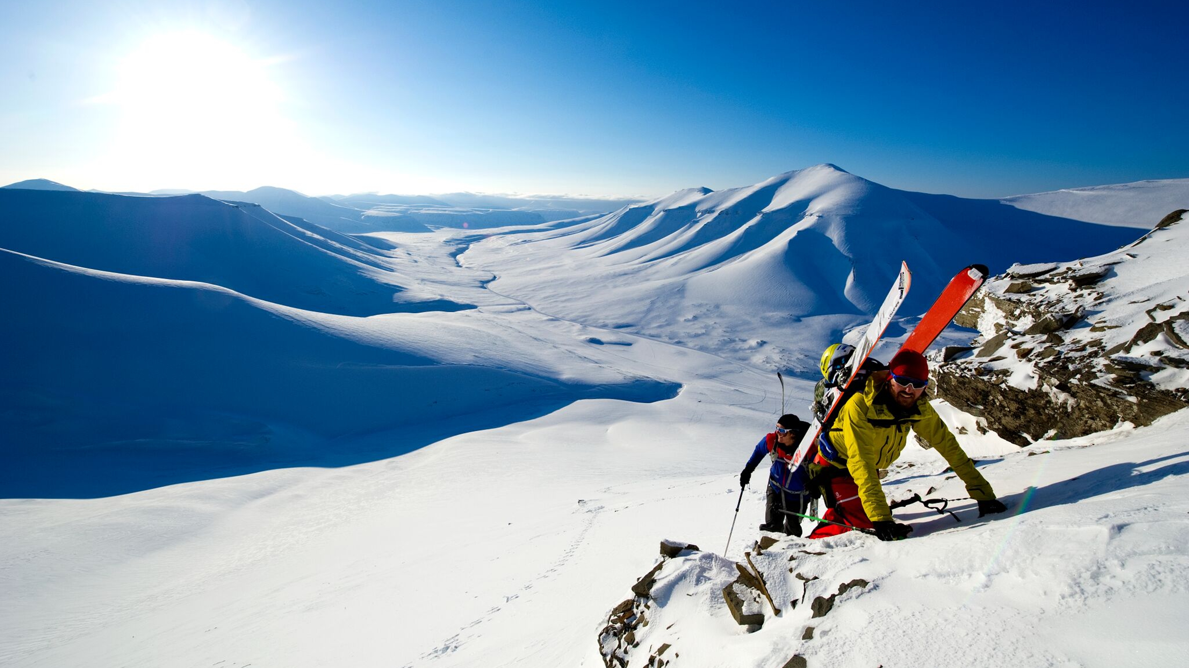 Two people ski touring at Svalbard