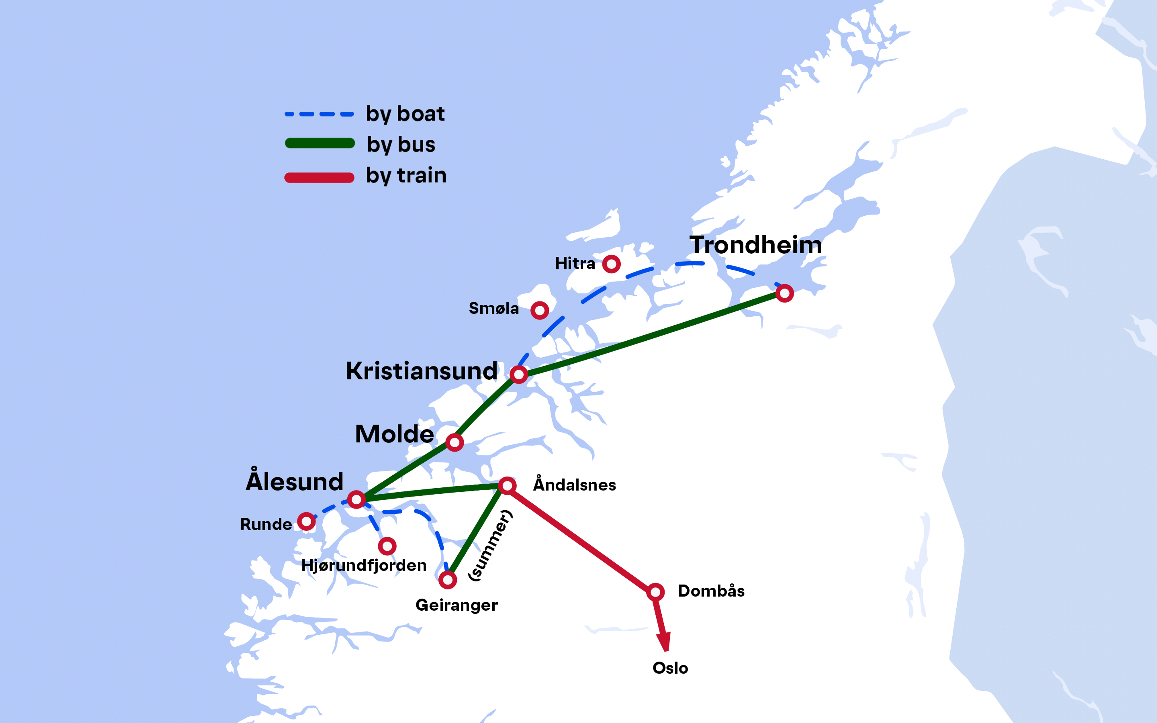 Route map, Ålesund - the Northwest - Trondheim