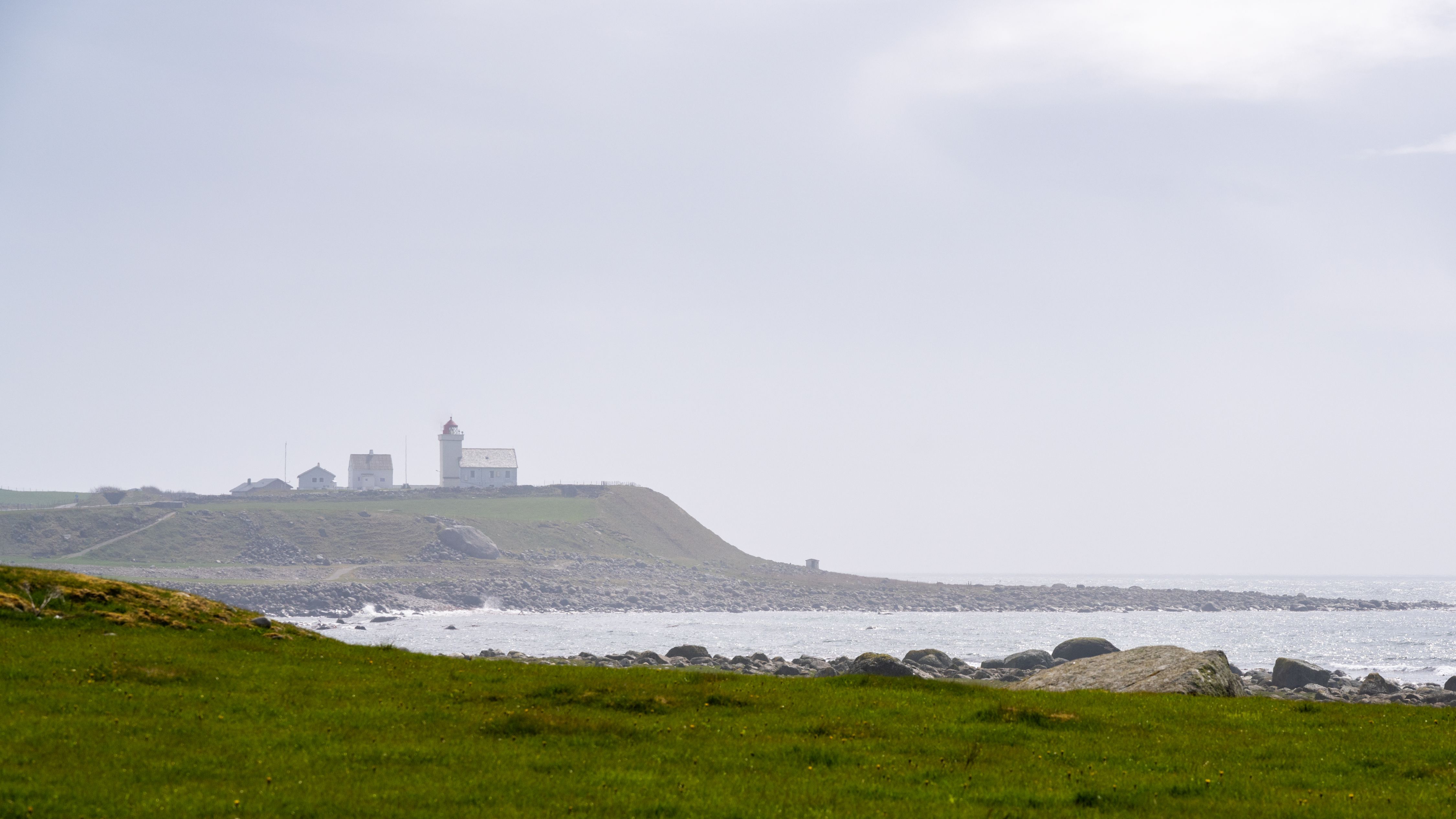The Obrestad lighthouse seen from Hå old vicarage, Fjord Norway.