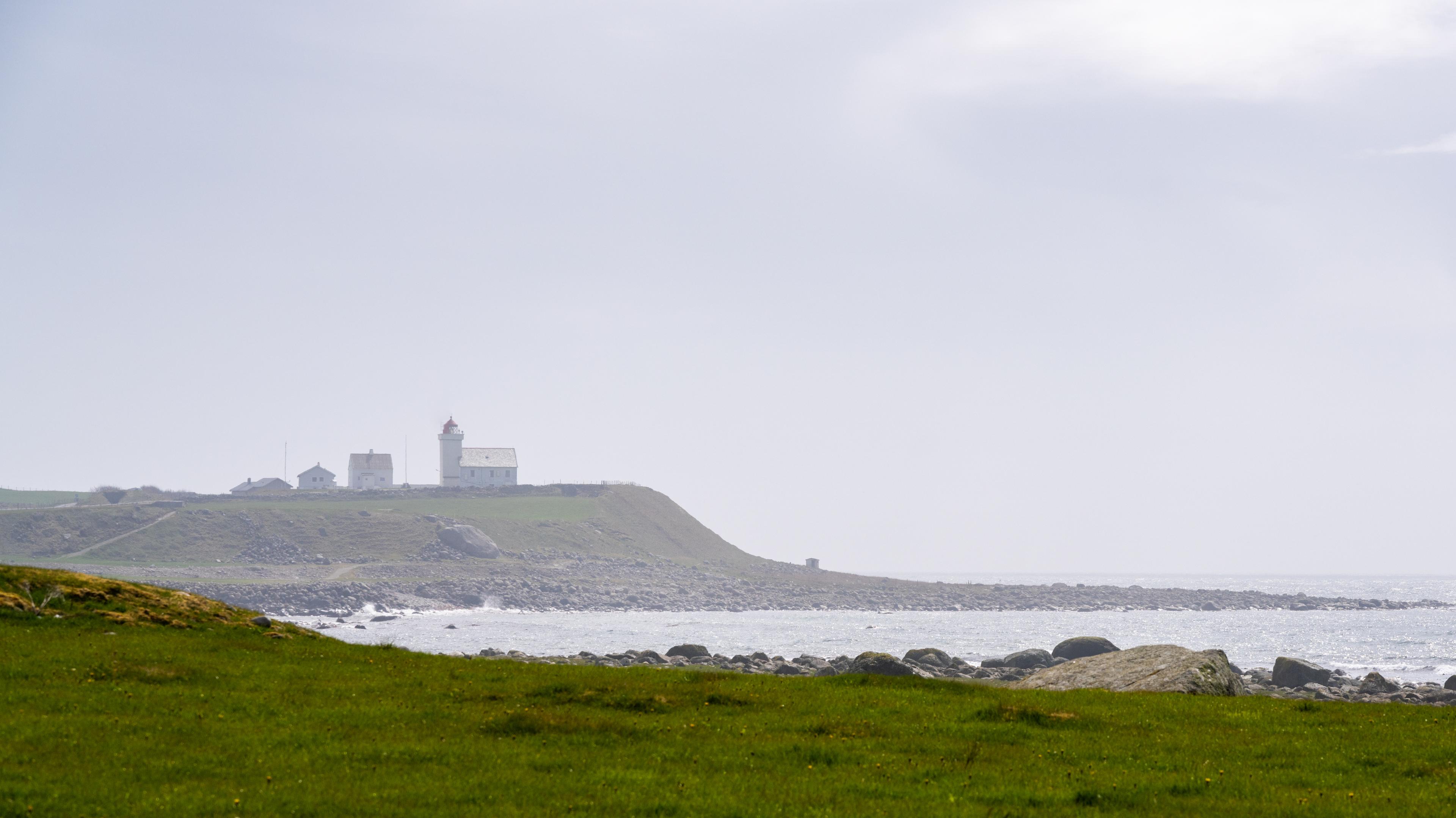 The Obrestad lighthouse seen from Hå old vicarage, Fjord Norway.