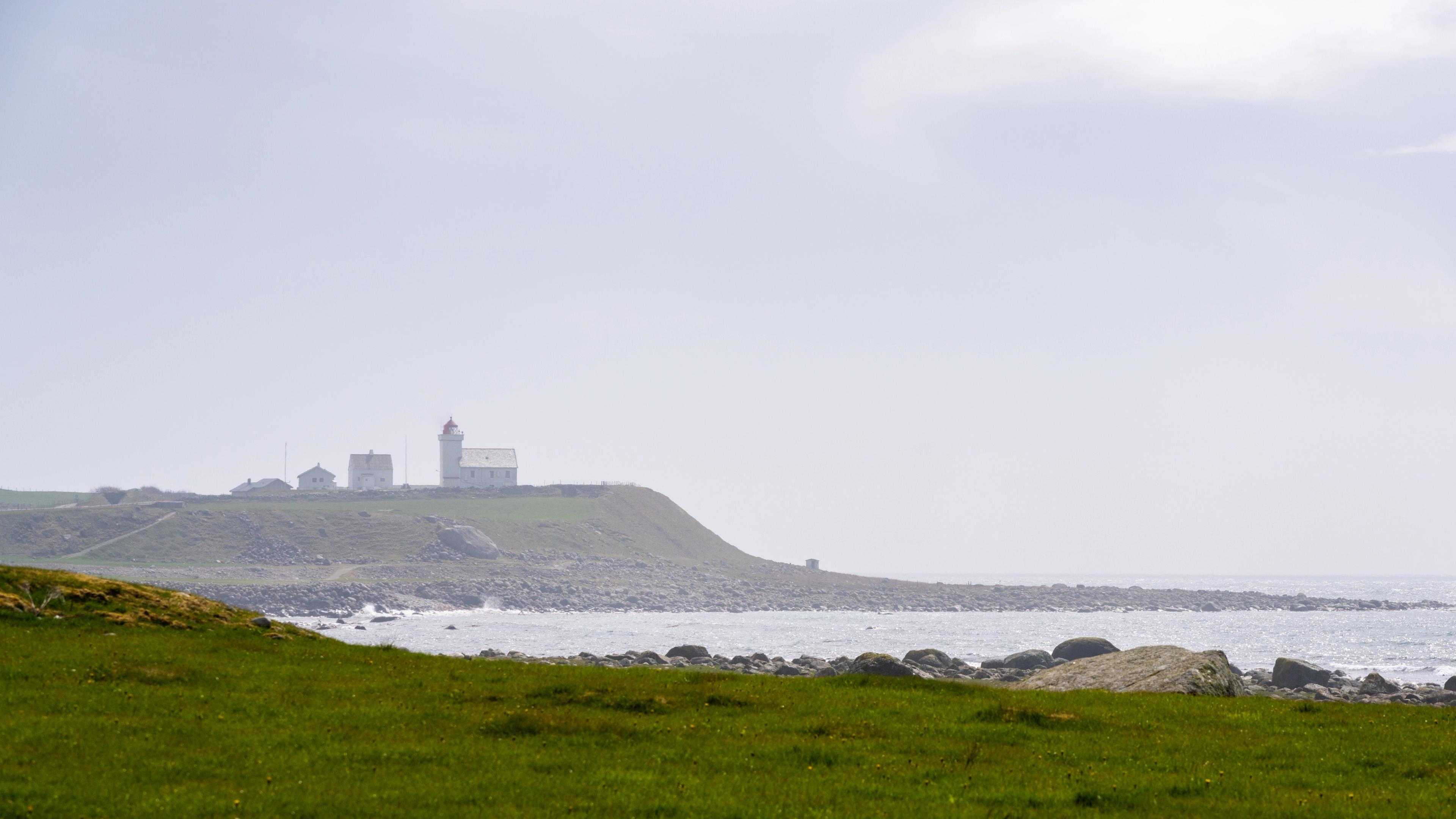The Obrestad lighthouse seen from Hå old vicarage, Fjord Norway.