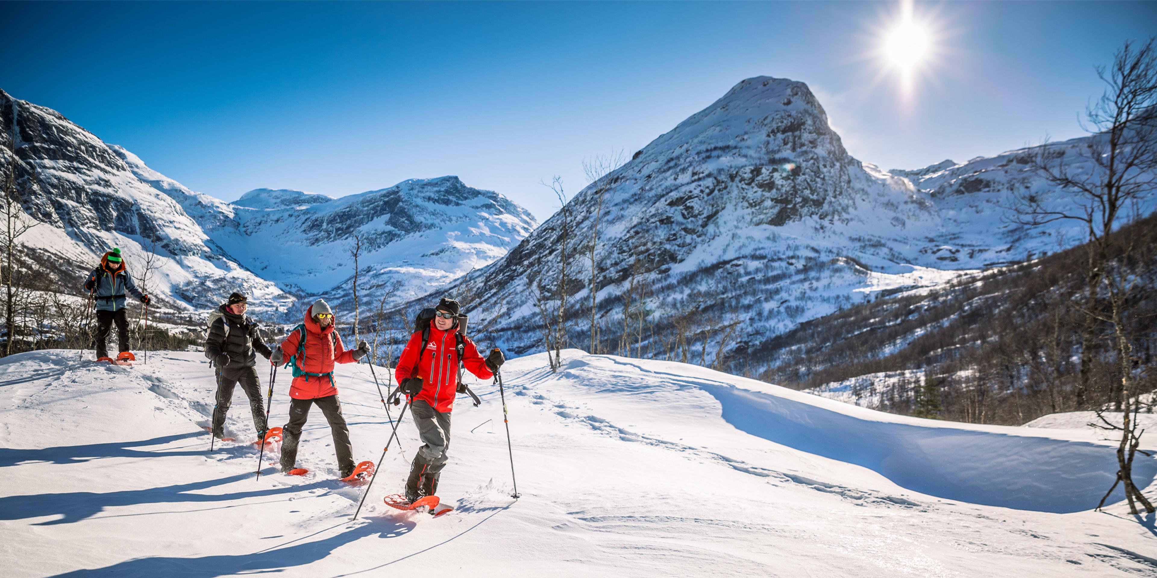 People snowshoeing in Møre og Romsdal, Fjord Norway
