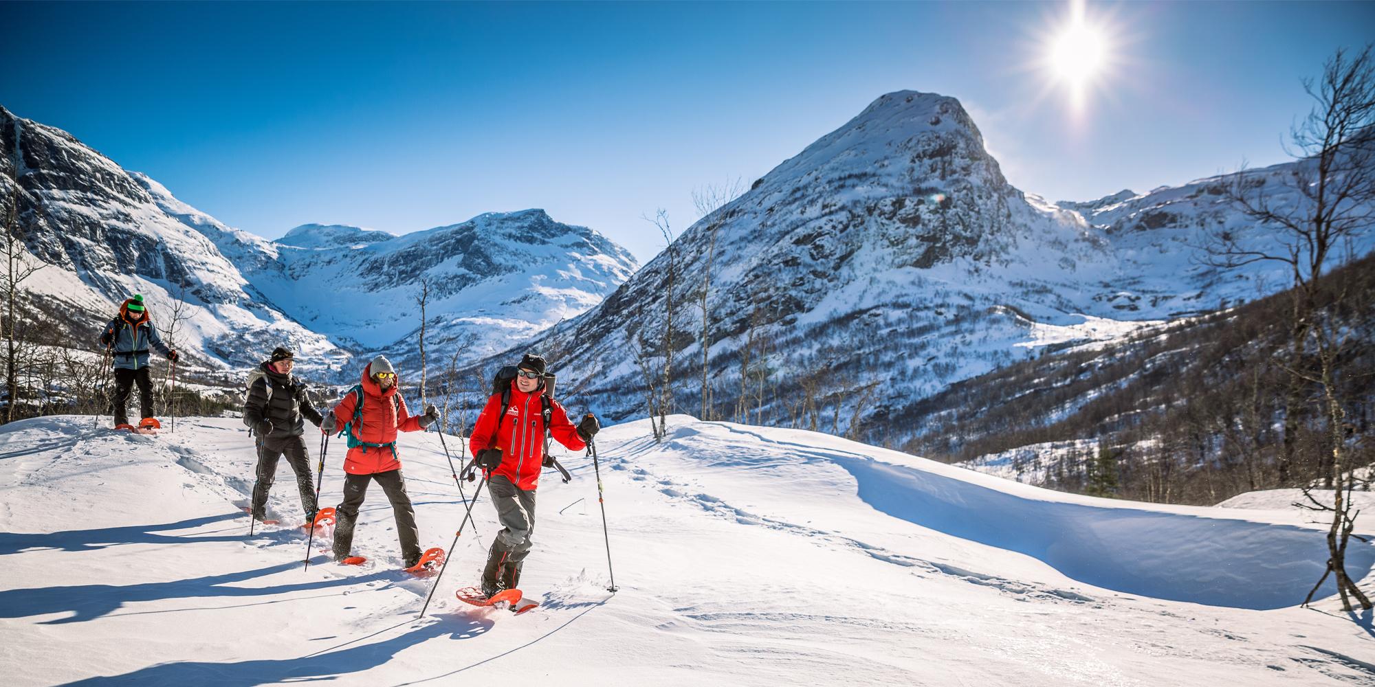 People snowshoeing in Møre og Romsdal, Fjord Norway