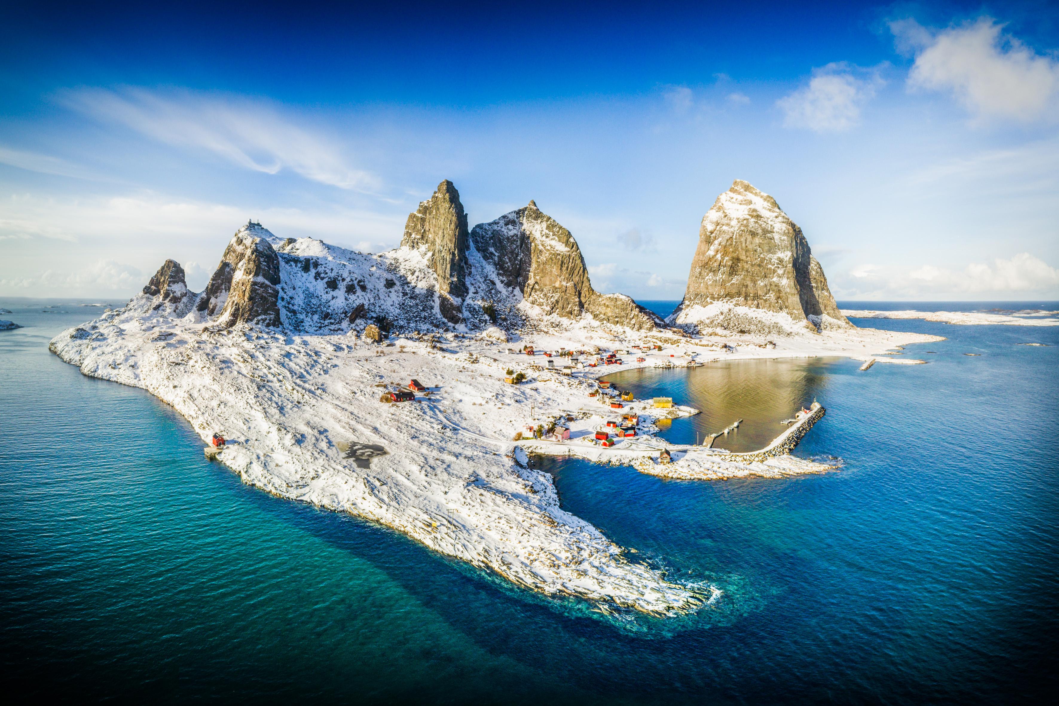 Snow at the the Træna islands in Northern Norway