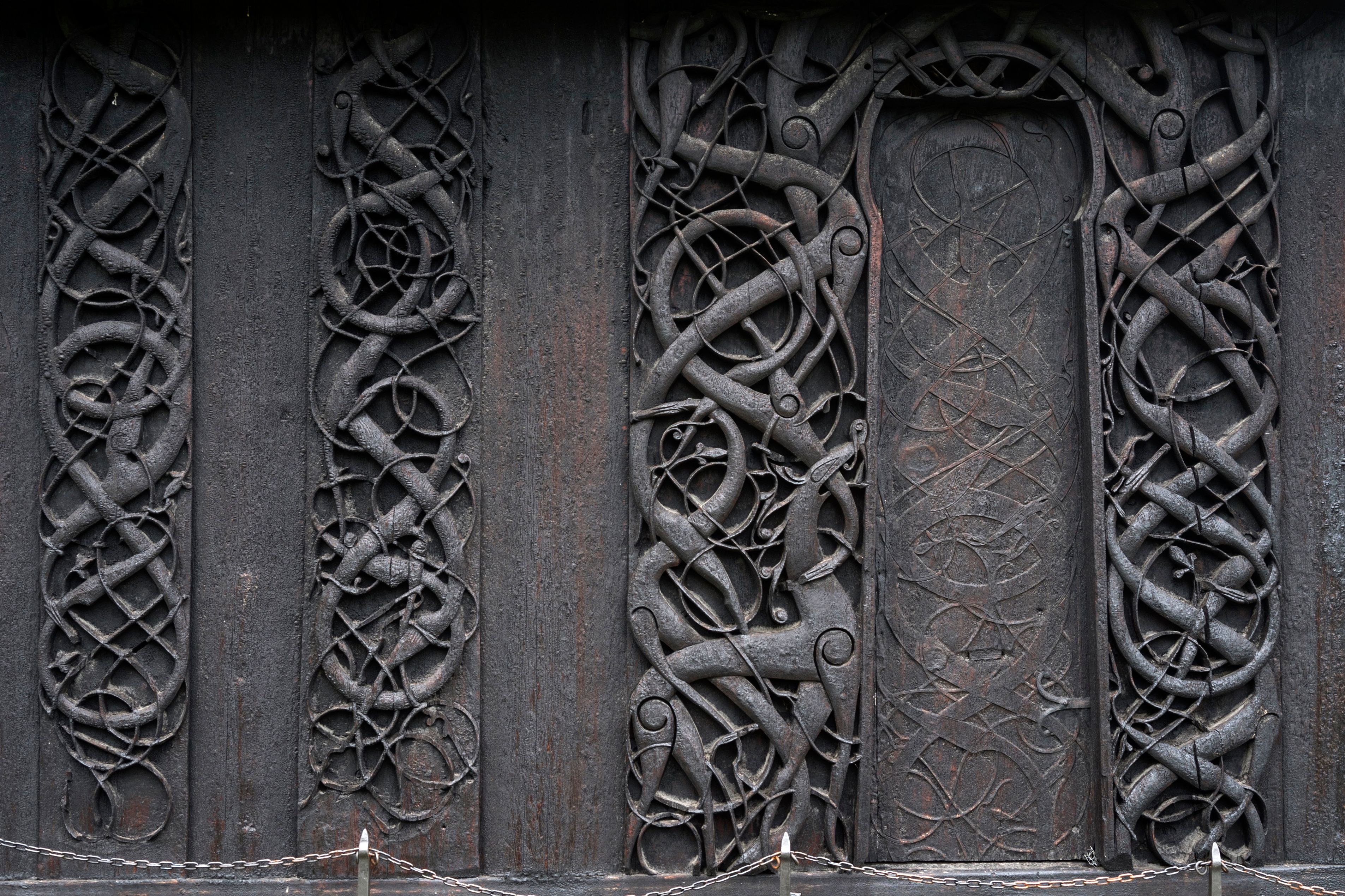 Close up details of carvings in Urnes stave church