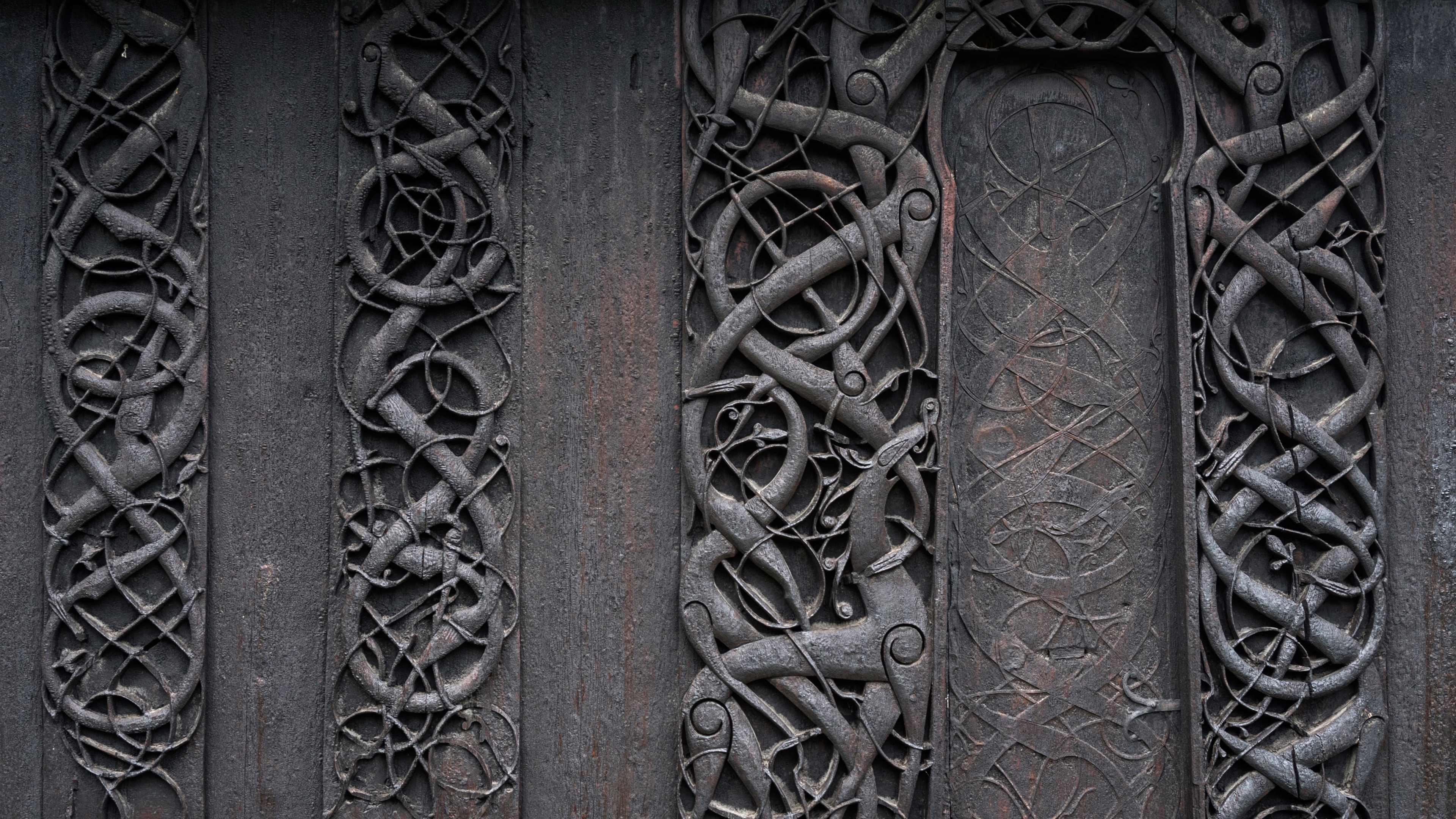 Close up details of carvings in Urnes stave church