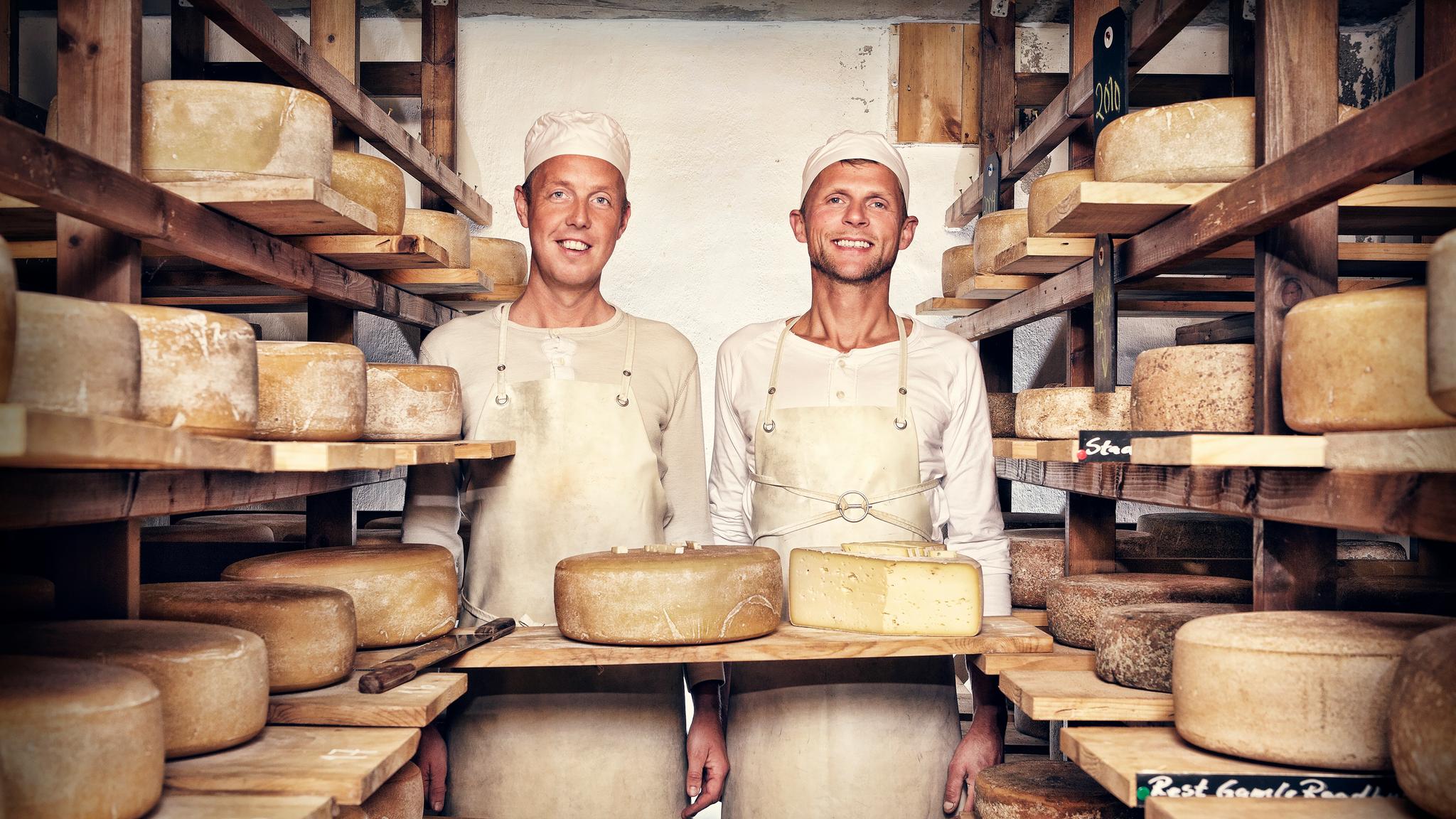 Two men in the cheese factory at Brimi Sæter in Jotunheimen, Eastern Norway
