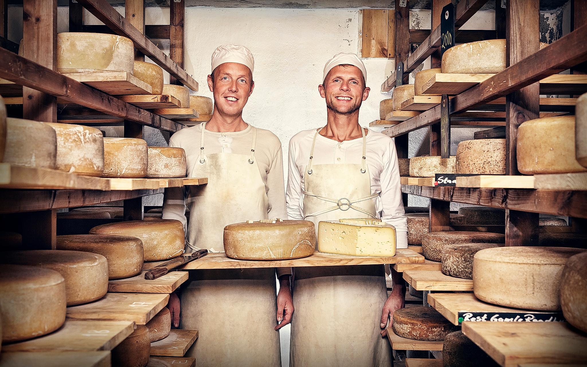 Two men in the cheese factory at Brimi Sæter in Jotunheimen, Eastern Norway