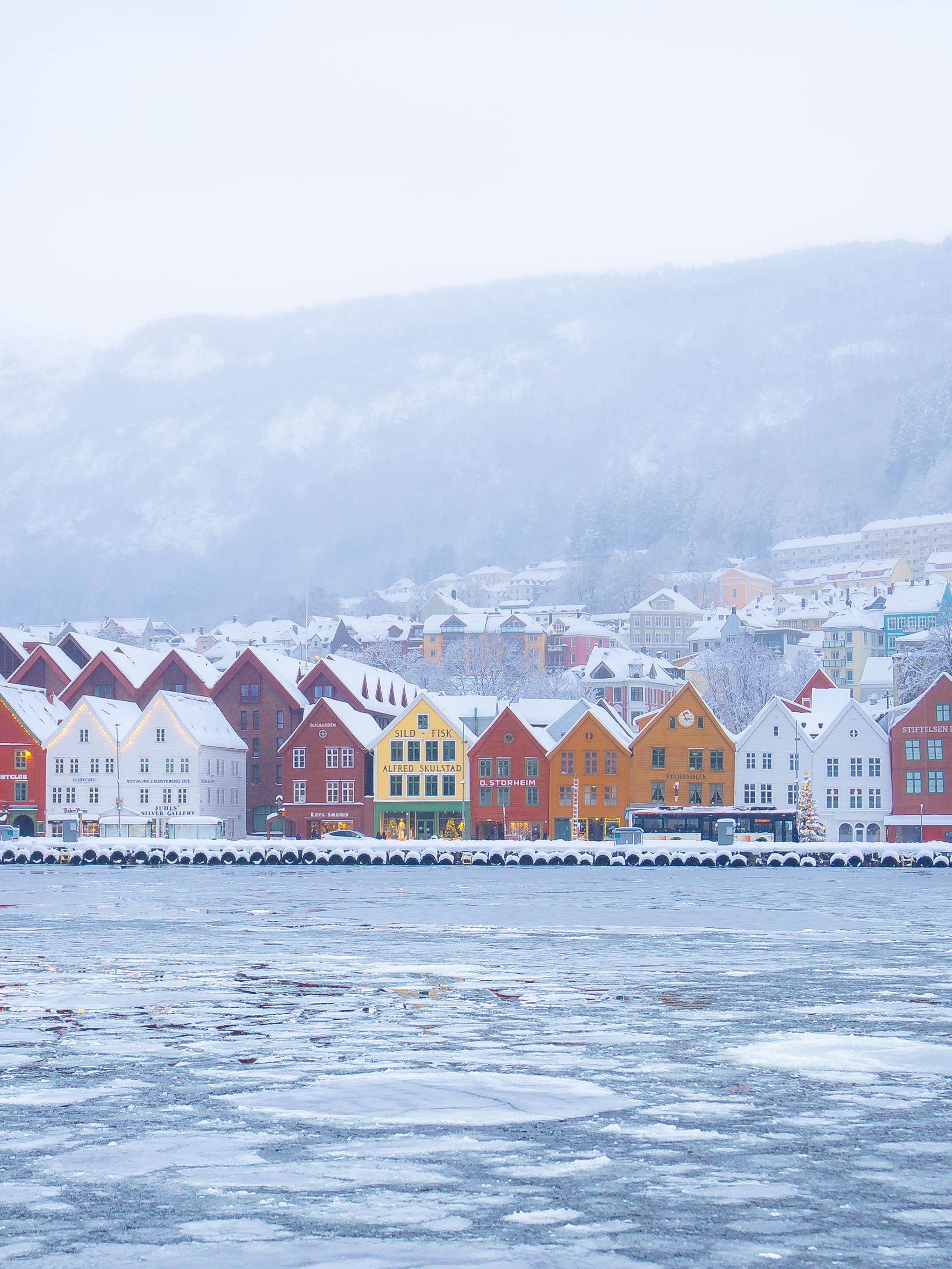 Winter at Bryggen in Bergen, Fjord Norway