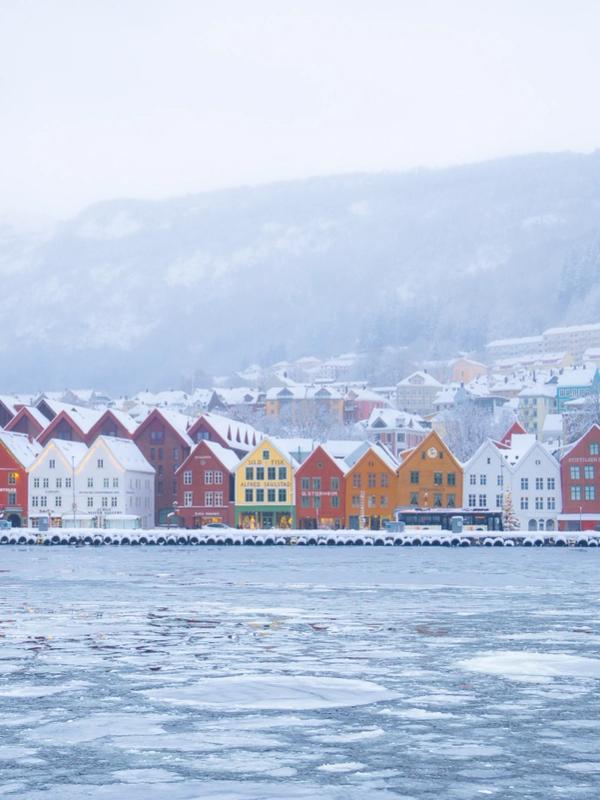 Winter at Bryggen in Bergen, Fjord Norway
