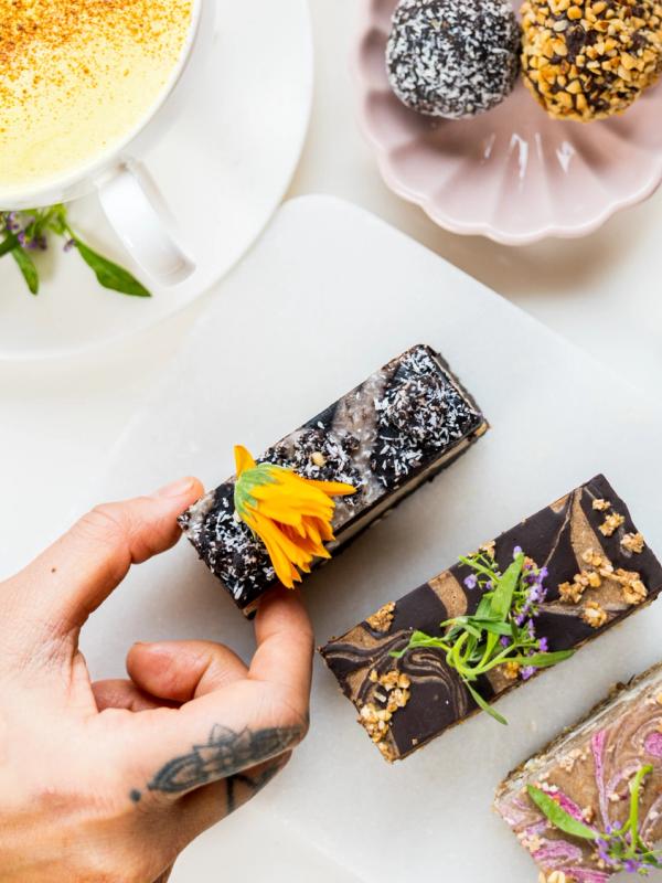 Colorful cakes on a white table