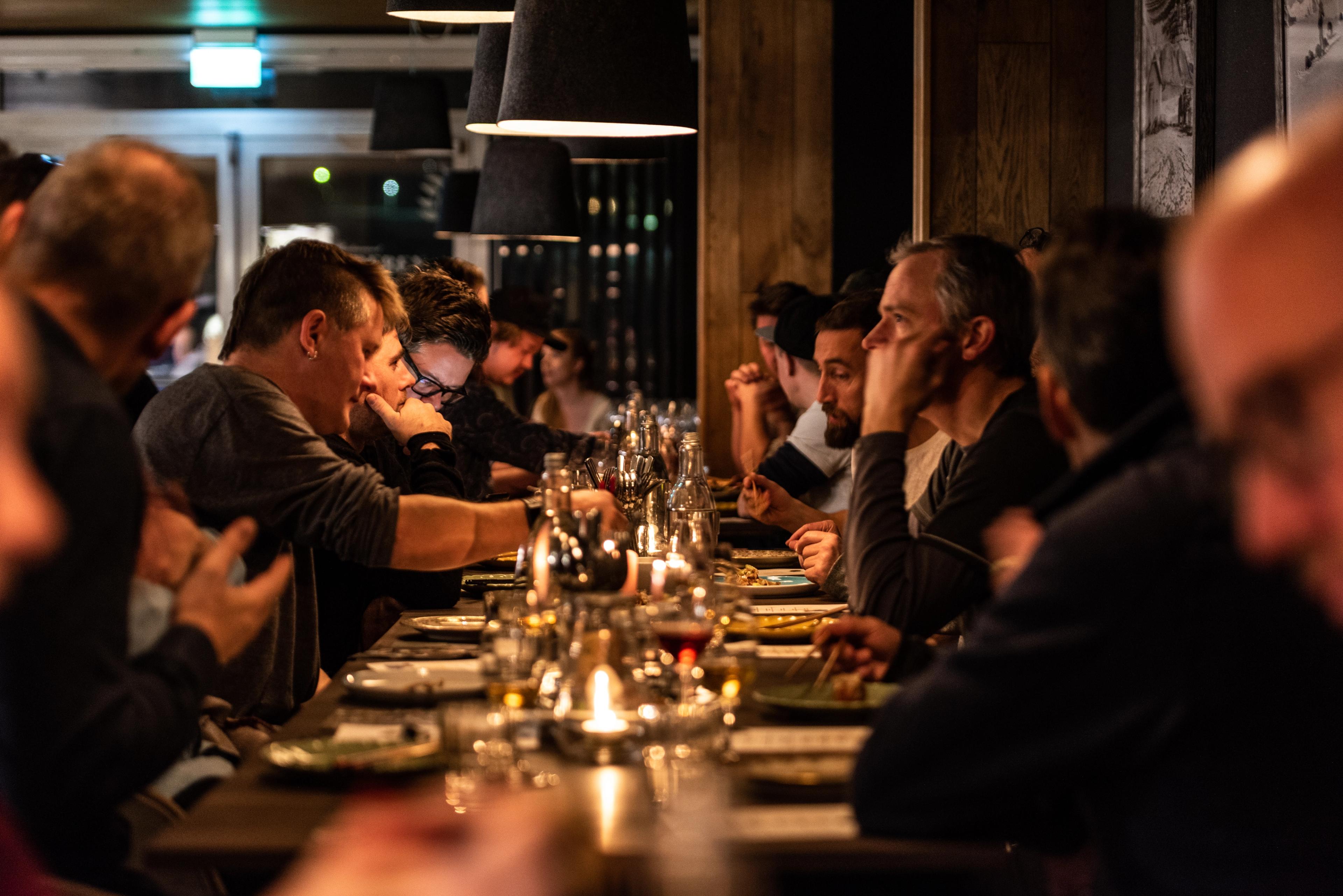 Many people eating at a restaurant in Longyearbyen, Svalbard, Northern Norway