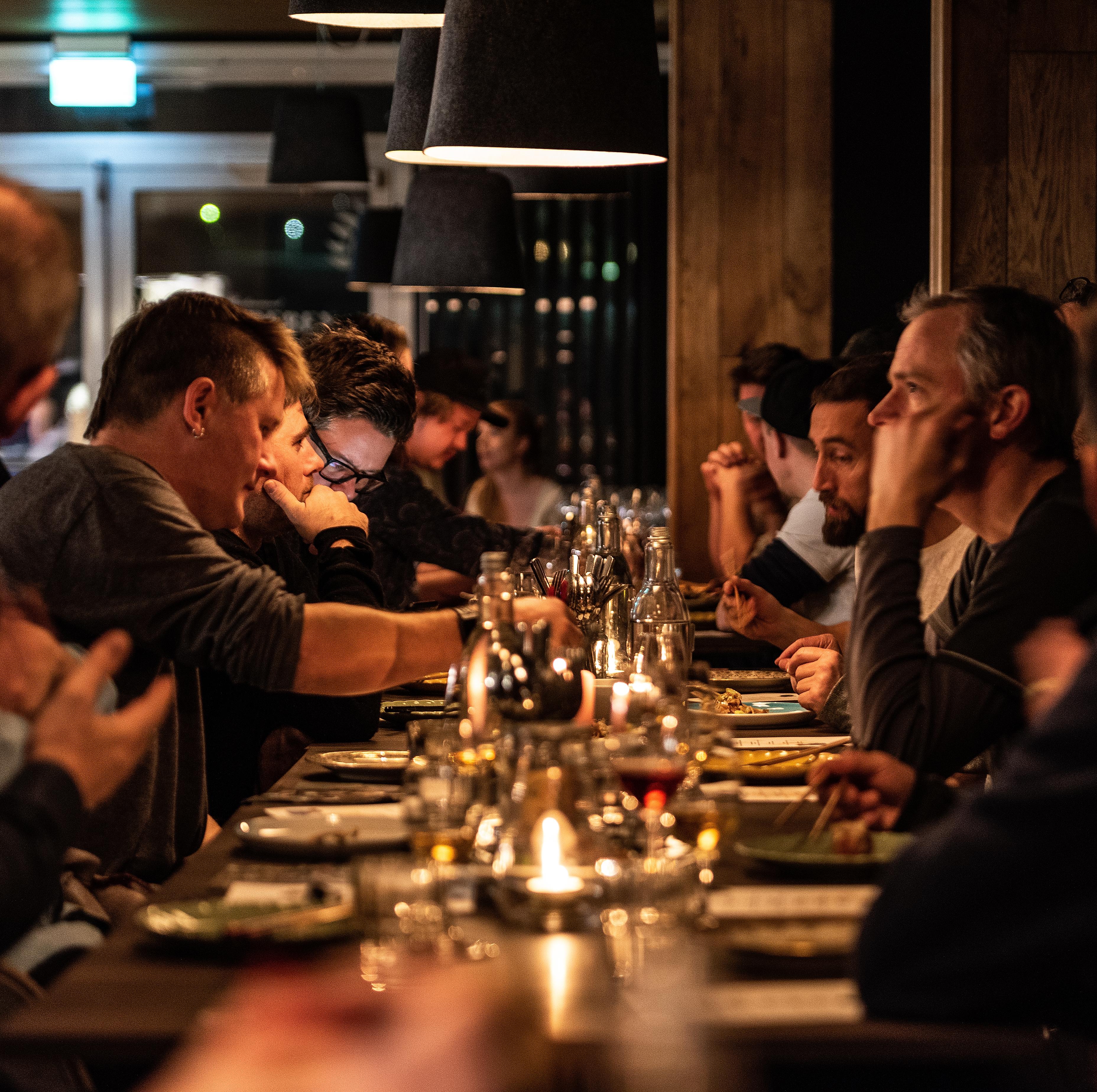 Many people eating at a restaurant in Longyearbyen, Svalbard, Northern Norway